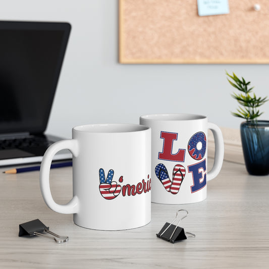Personalized Coffee Mug Love America, Ceramic Mug 11oz, Gift for Daughters, Friends
