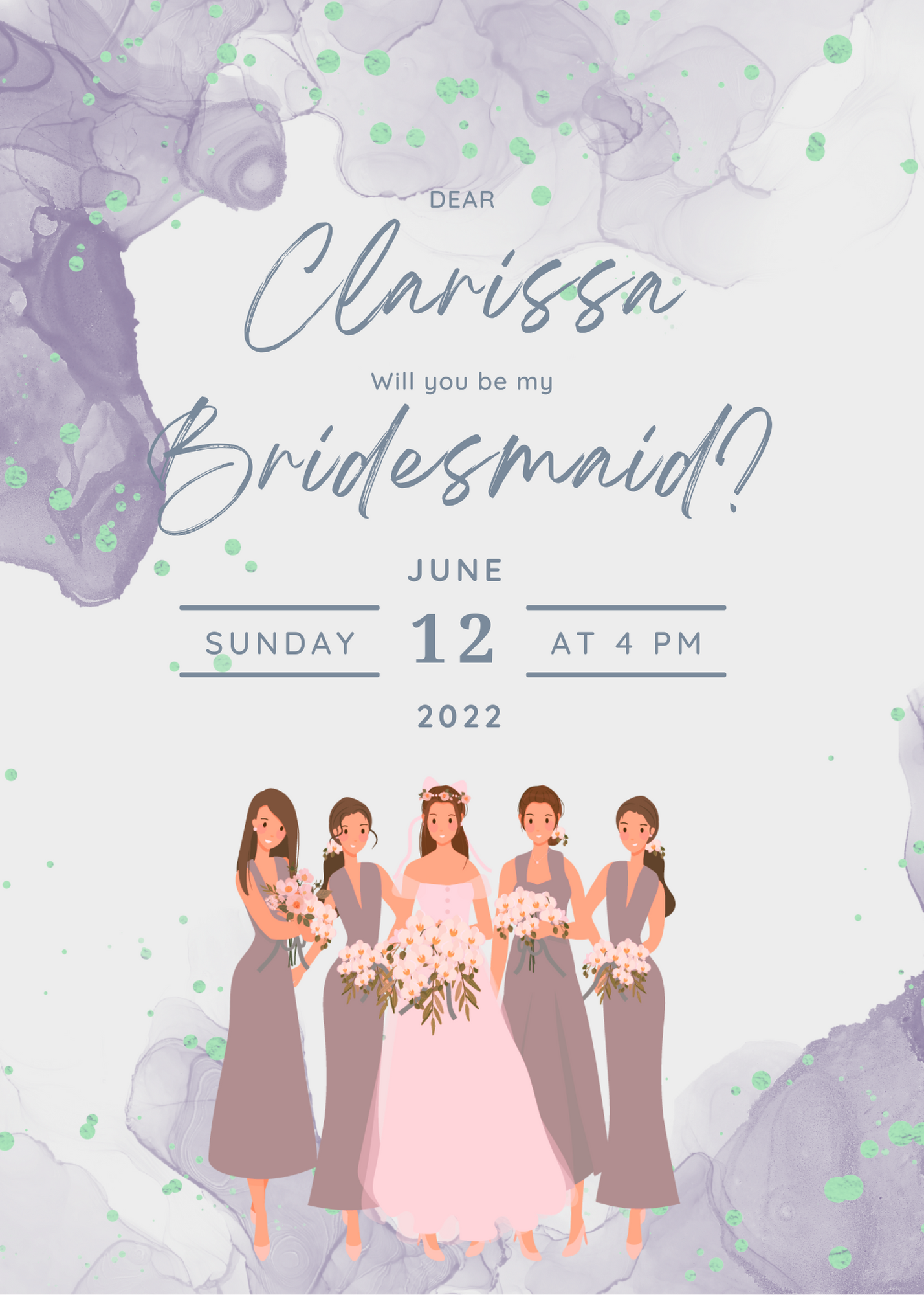 Wedding Invitation Card with Free Bridesmaids Invitation Card, Customizable Digital Download