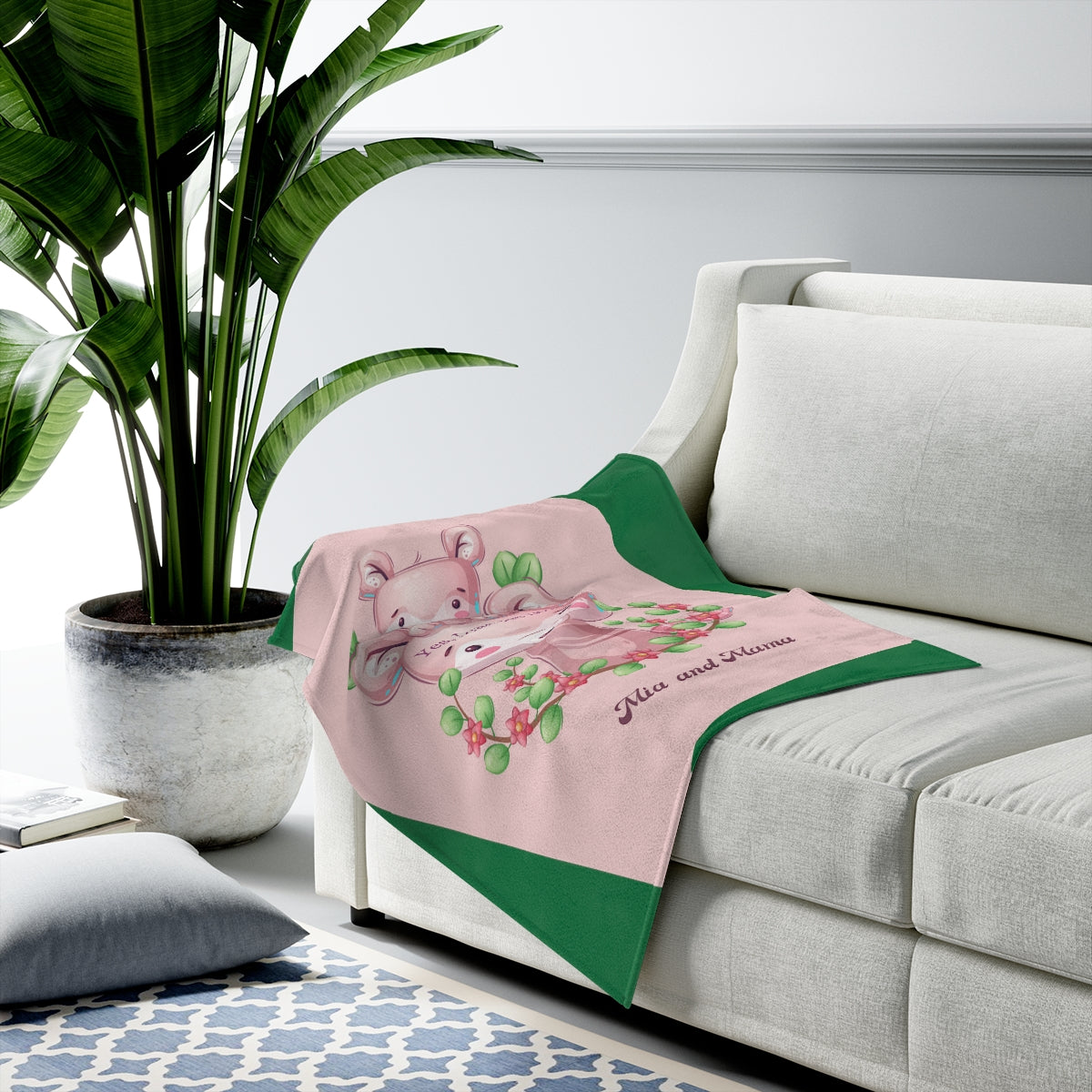 Kids Throw Blankets Personalised, Mama Bear and Cub, Baby Blanket, Plush Veveteen Super Soft Cozy Throw Blankets, 3 Sizes