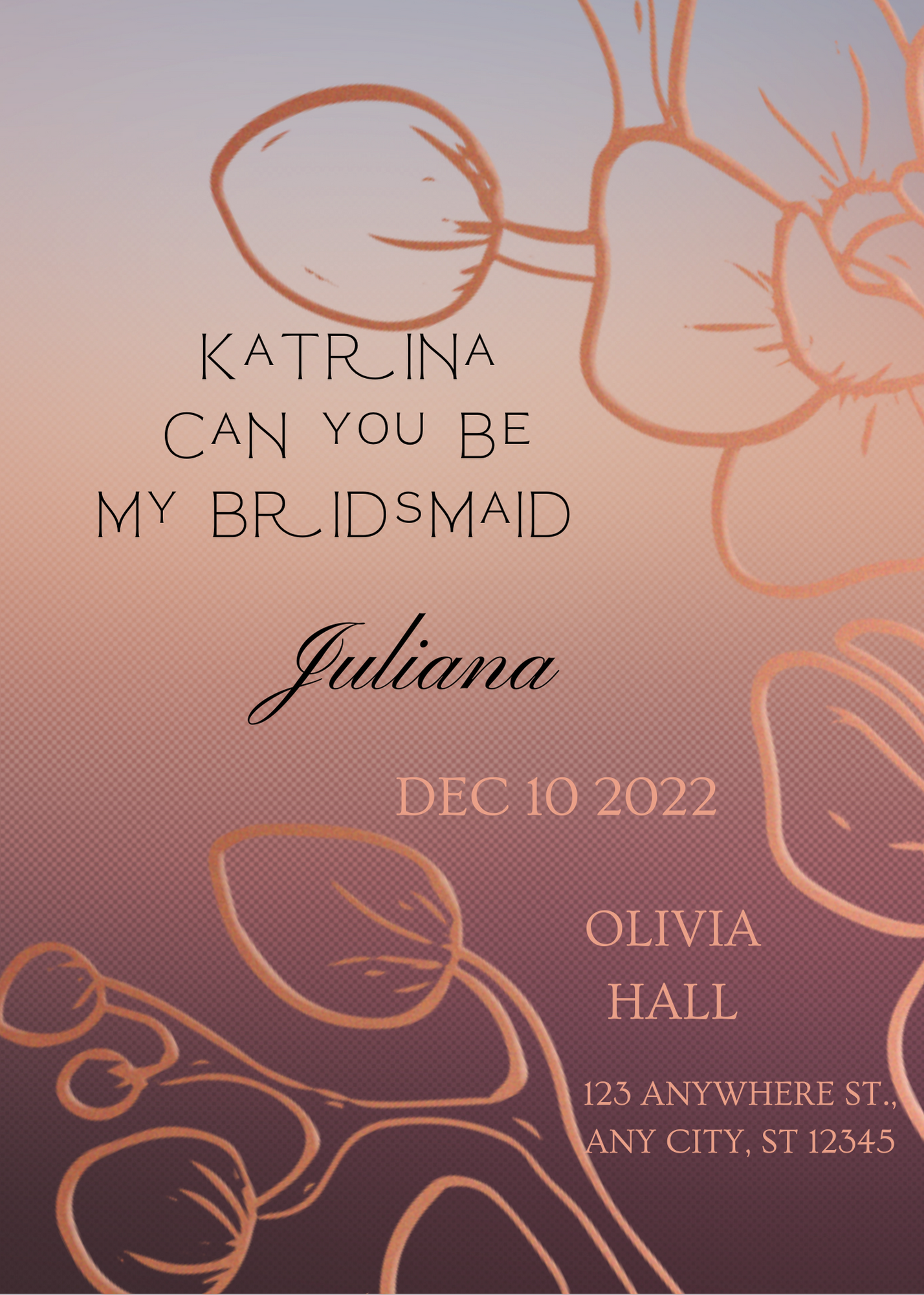 BRIDEMAIDS INVITATION CARD MODERN STYLISH COFFEE COLOUR