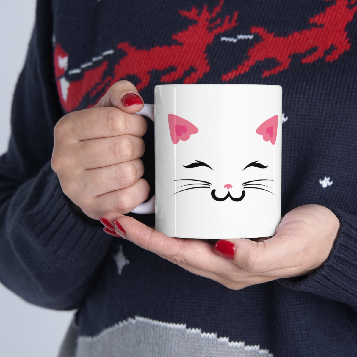 CAT COFFEE MUG, CAT FACE LINE ART, Accent Ceramic Mug
