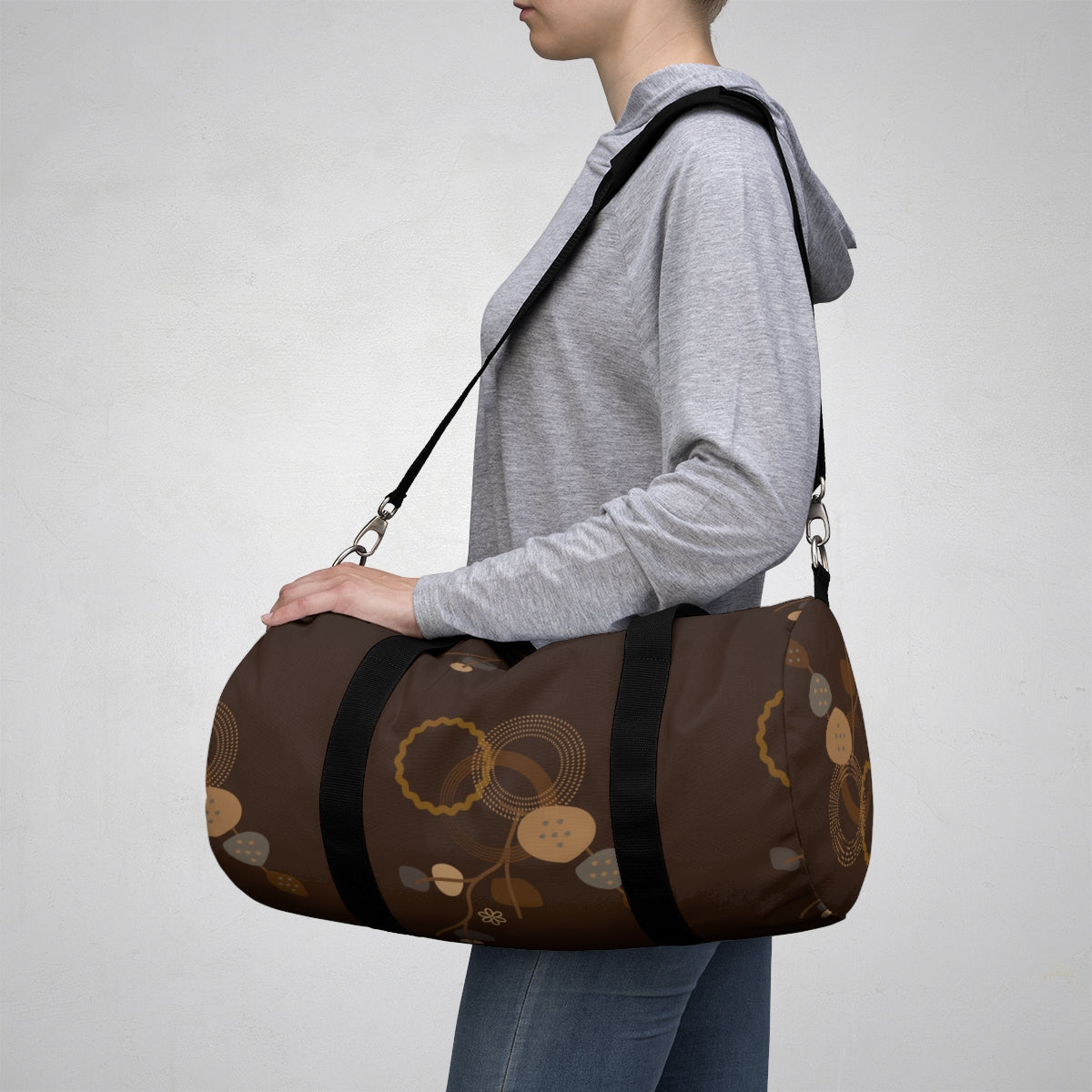 DUFFLE BAG BROWN MODERN ART|GYM DUFFLE BAG|WEEKENDER BAG|TRAVEL BAG|BRIDESMAIDS|GROOMSMEN GIFT