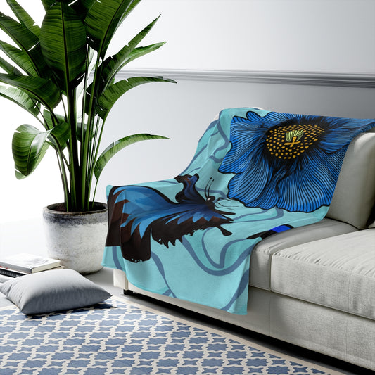 Velveteen Plush Blanket Blue Floral