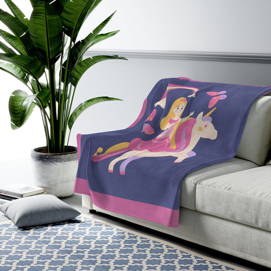 Kids Blankets Personalised, Unicorn Theme Throw Blanket, Plush Super Soft Cozy Throw Blankets 3 Sizes, Purple, Pink