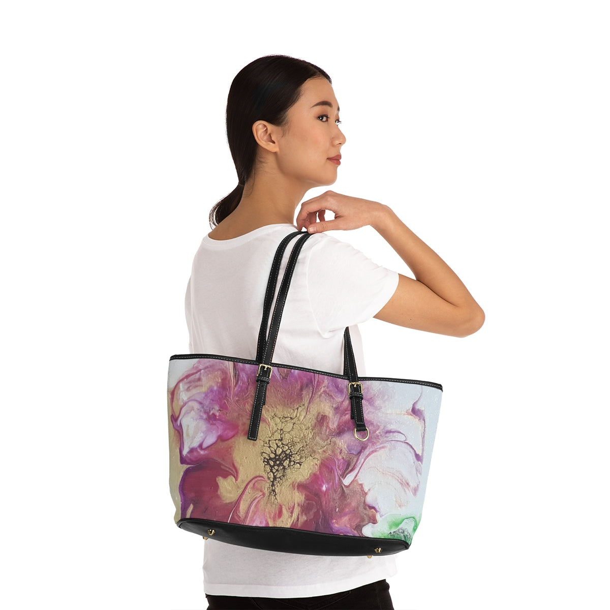 LEATHER SHOULDER BAG, ABSTRACT ART DESIGNS, LARGE LEATHER BAG
