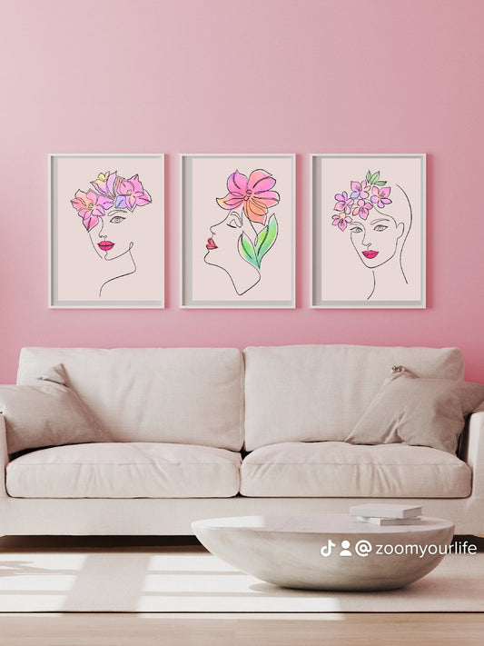Line Art Woman Face, Flower Girl Poster