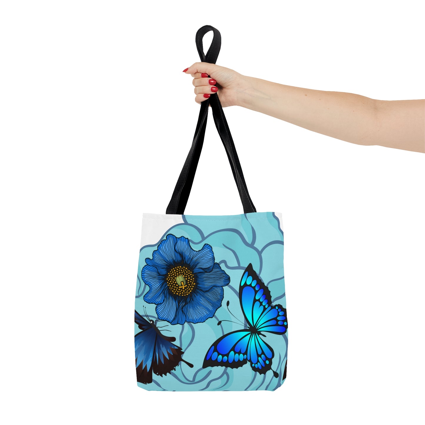 Blue Floral Tote Bag, Polyester Tote Bag,