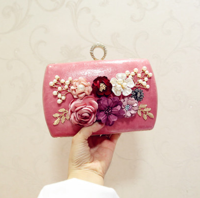 High quality luxury handmade flowers evening bags brand dinner clutch purse with chain flower banquet bags