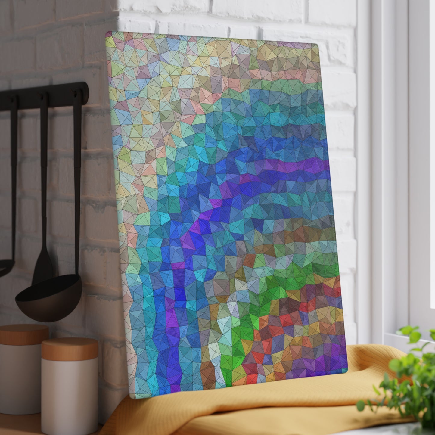 ARTZIRA DESIGNER Glass Cutting Board-Colorful Geometric Wave Design -2 Sizes