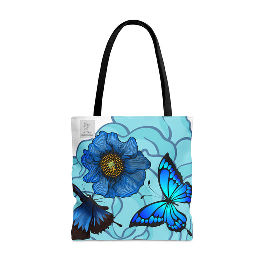 Blue Floral Tote Bag, Polyester Tote Bag,