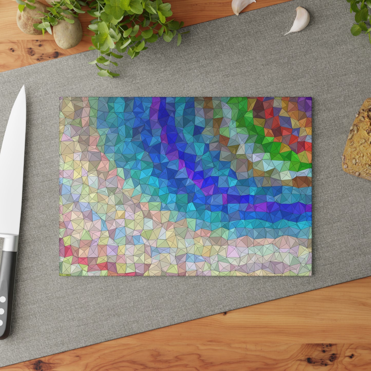 ARTZIRA DESIGNER Glass Cutting Board-Colorful Geometric Wave Design -2 Sizes