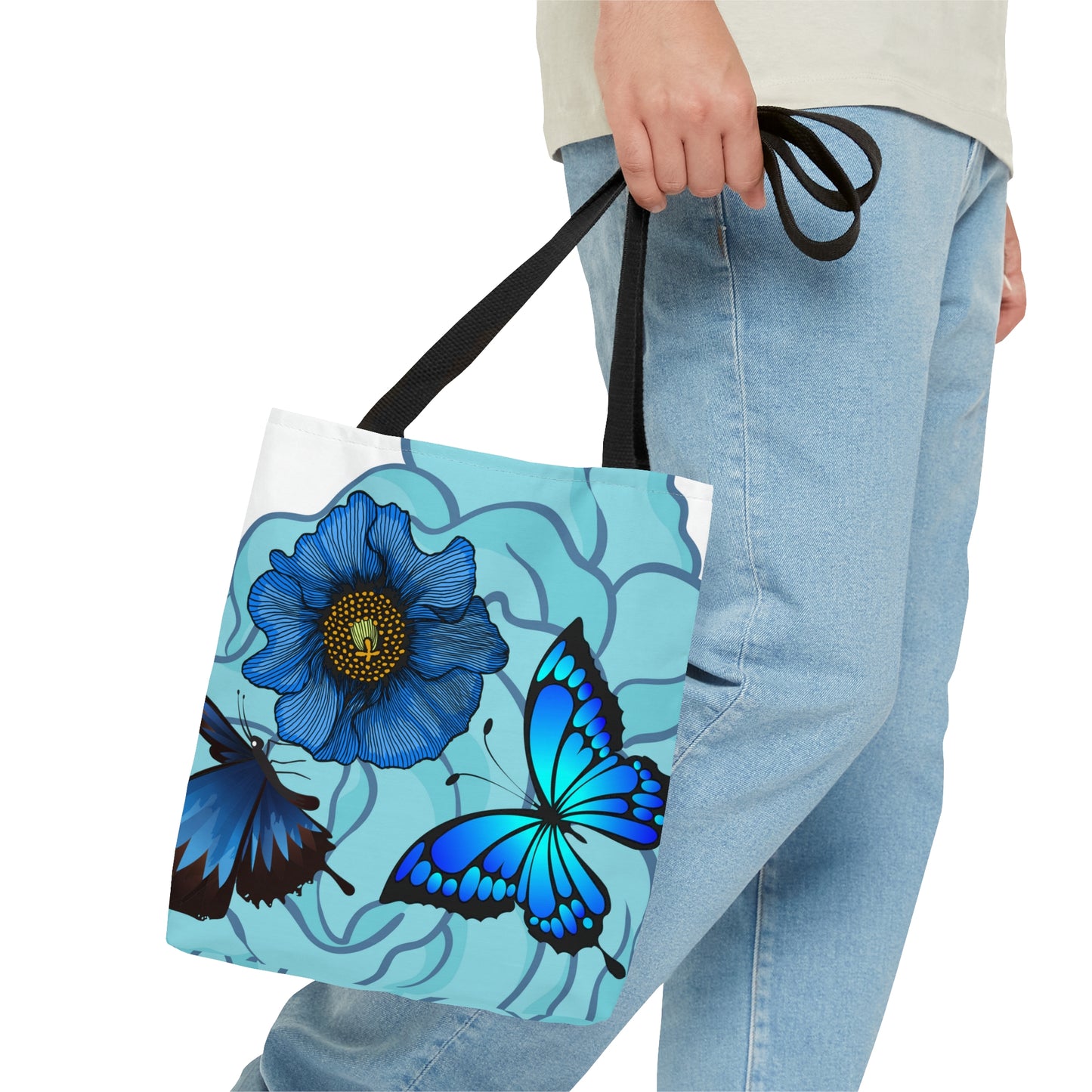 Blue Floral Tote Bag, Polyester Tote Bag,