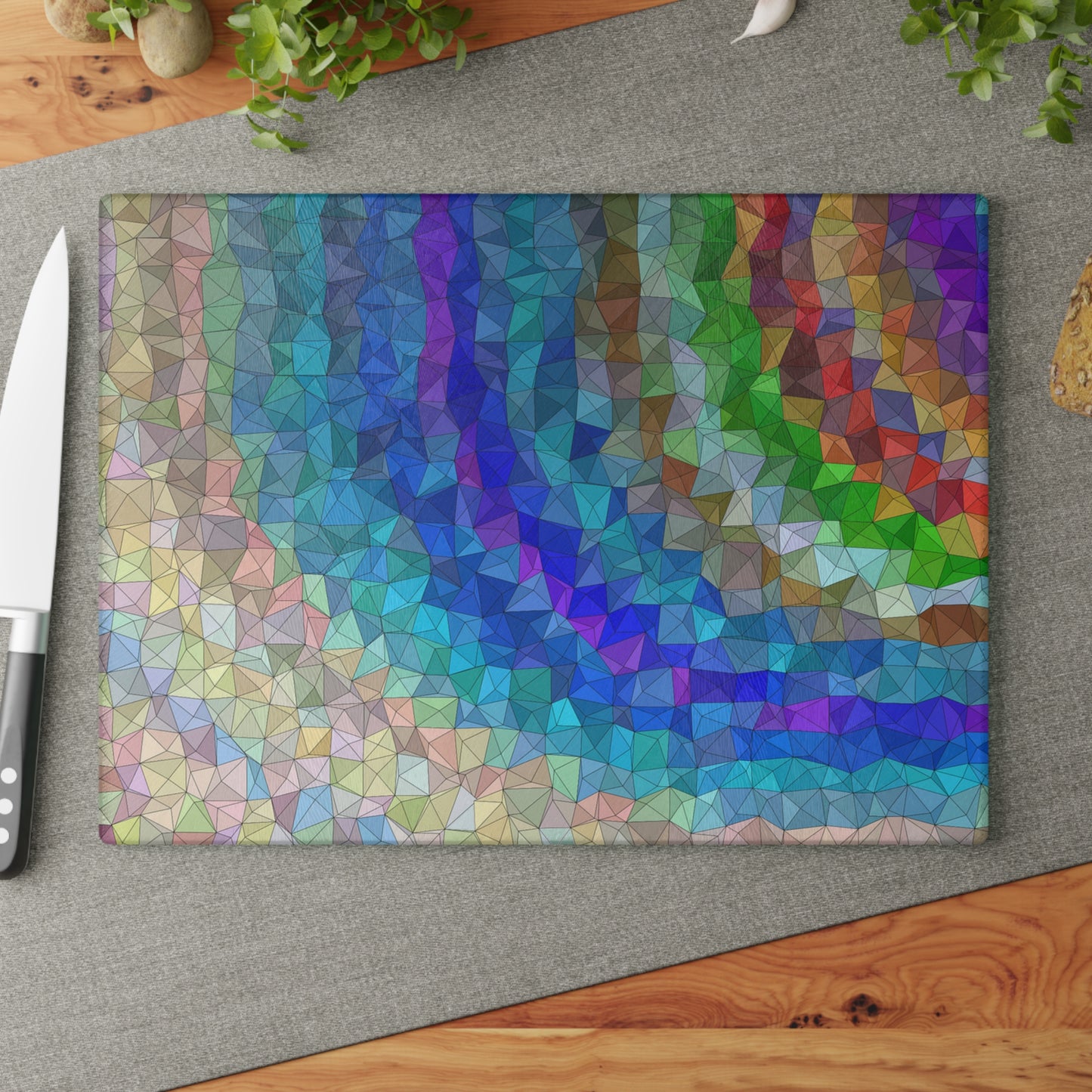 ARTZIRA DESIGNER Glass Cutting Board-Colorful Geometric Wave Design -2 Sizes