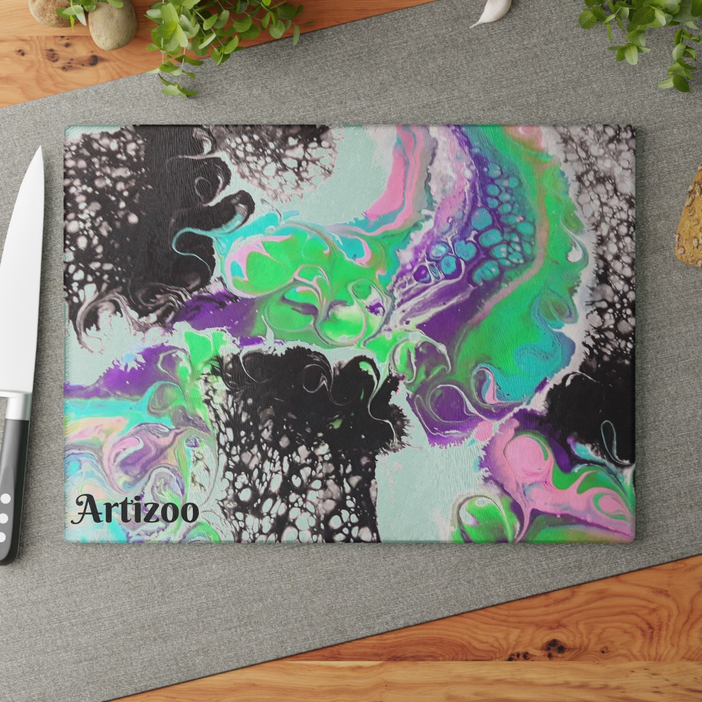 ARTZIRA DESIGNER Glass Cutting Board-Colorful Geometric Wave Design -2 Sizes