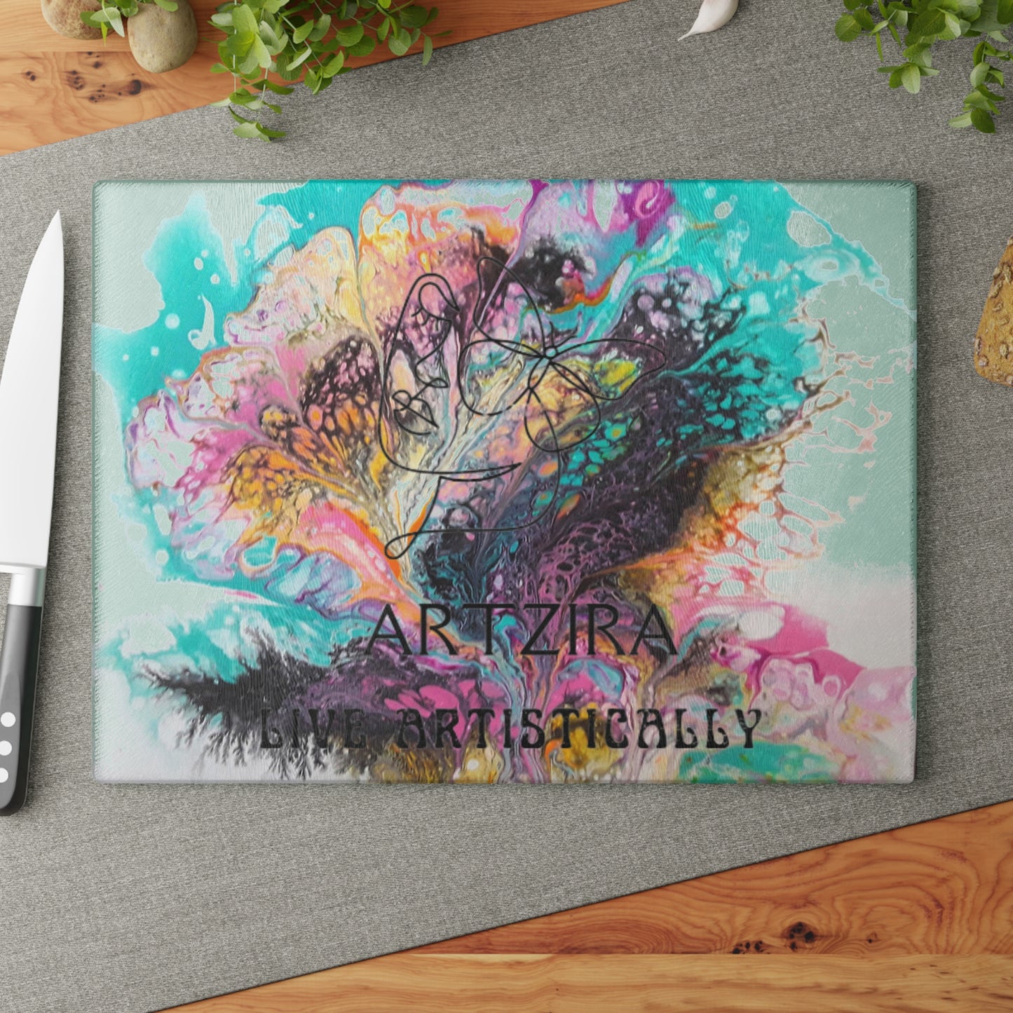 ARTZIRA DESIGNER Glass Cutting Board-Abstract Art Print Design -2 Sizes