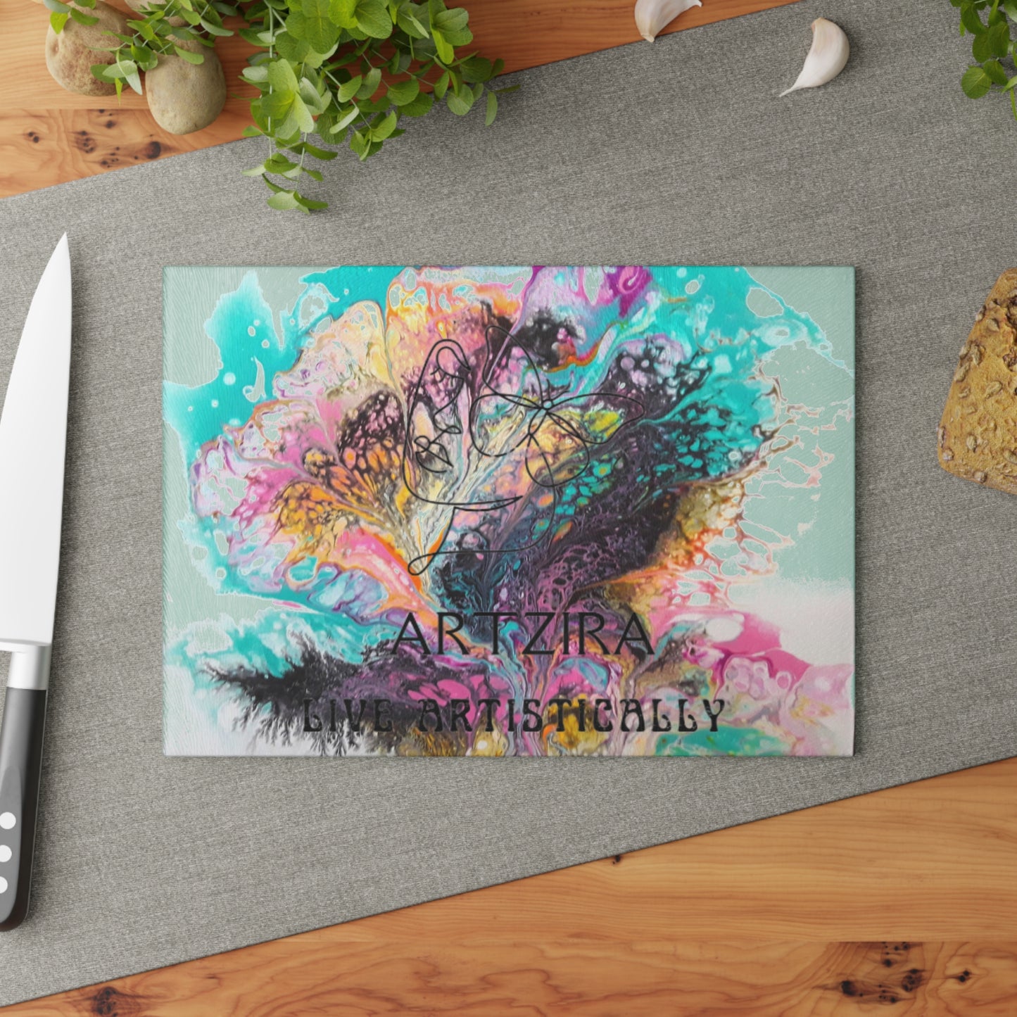 ARTZIRA DESIGNER Glass Cutting Board-Abstract Art Print Design -2 Sizes