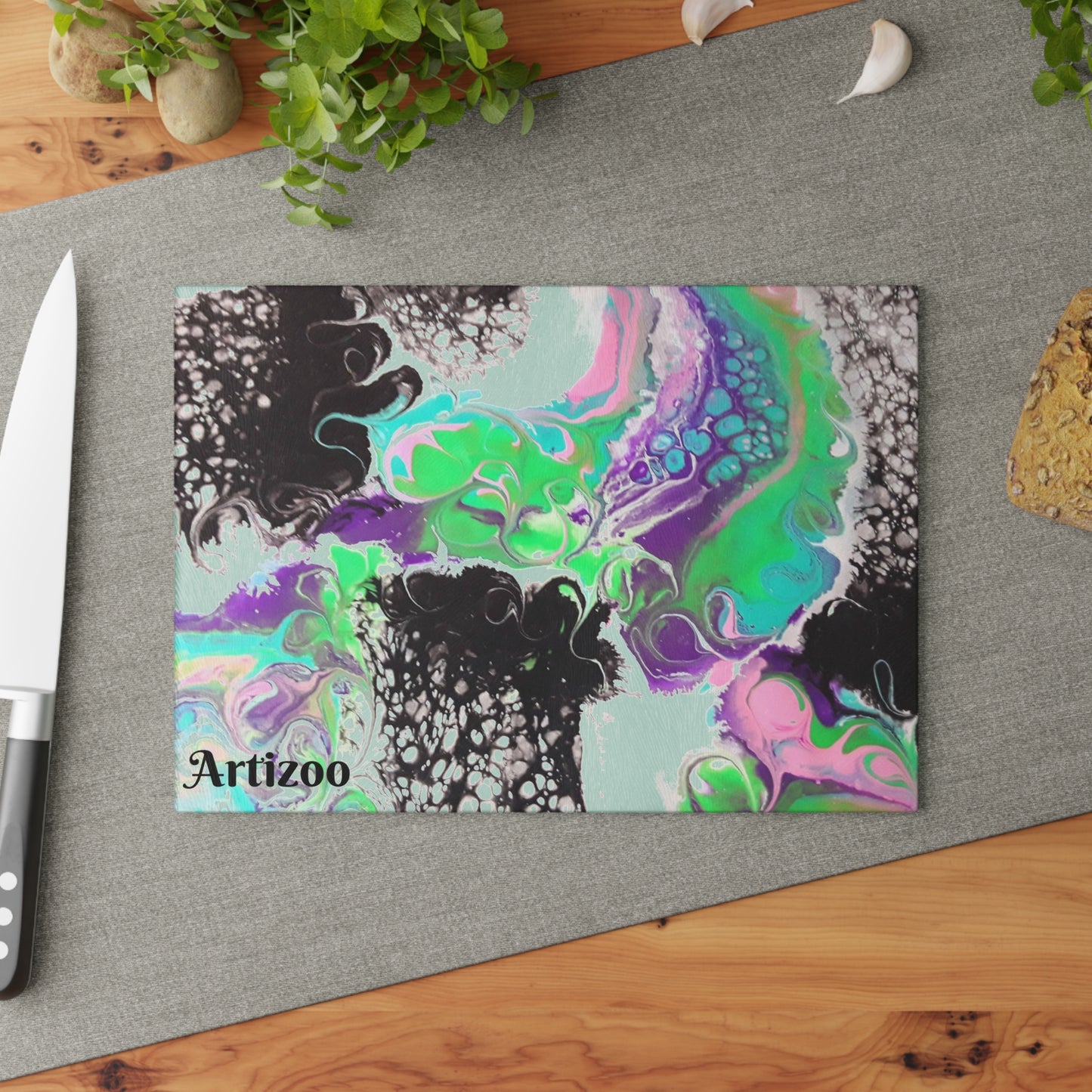 ARTZIRA DESIGNER Glass Cutting Board-Colorful Geometric Wave Design -2 Sizes