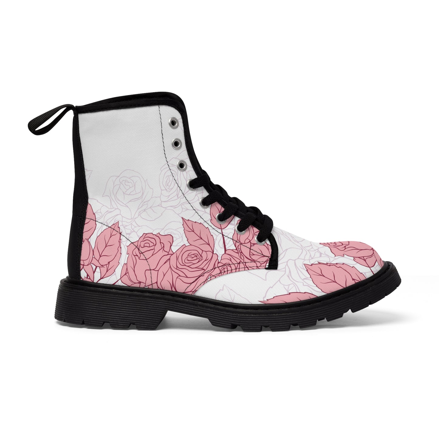 WOMEN'S CANVAS HIGH TOP BOOTS, PINK ROSES THEME CK