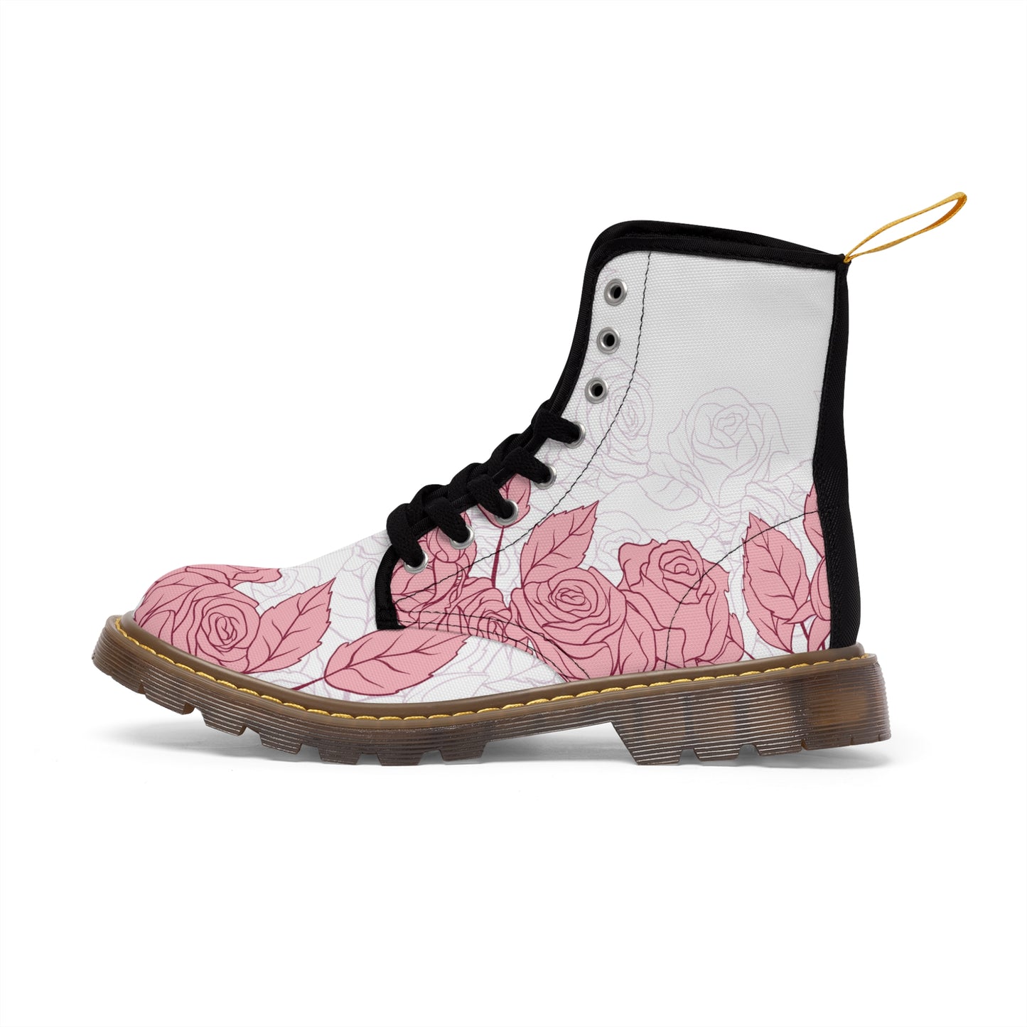 WOMEN'S CANVAS HIGH TOP BOOTS, PINK ROSES THEME CK