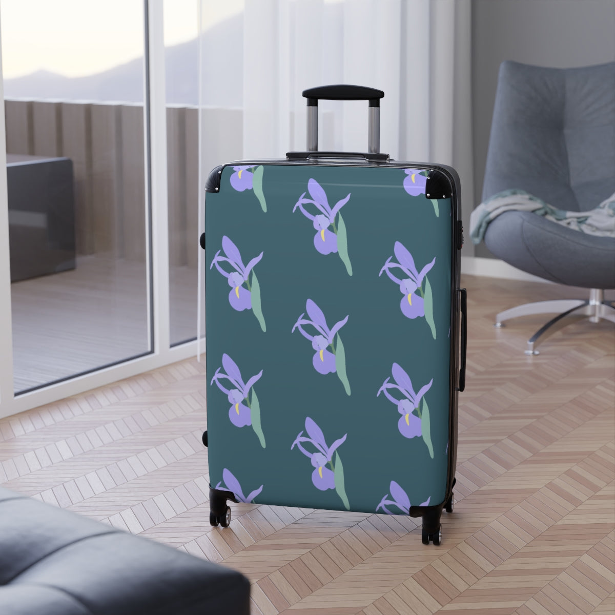 CARRY-ON LUGGAGE SET BY ARTZIRA, FLORAL ARTWORK, DOUBLE WHEELED SPINNER