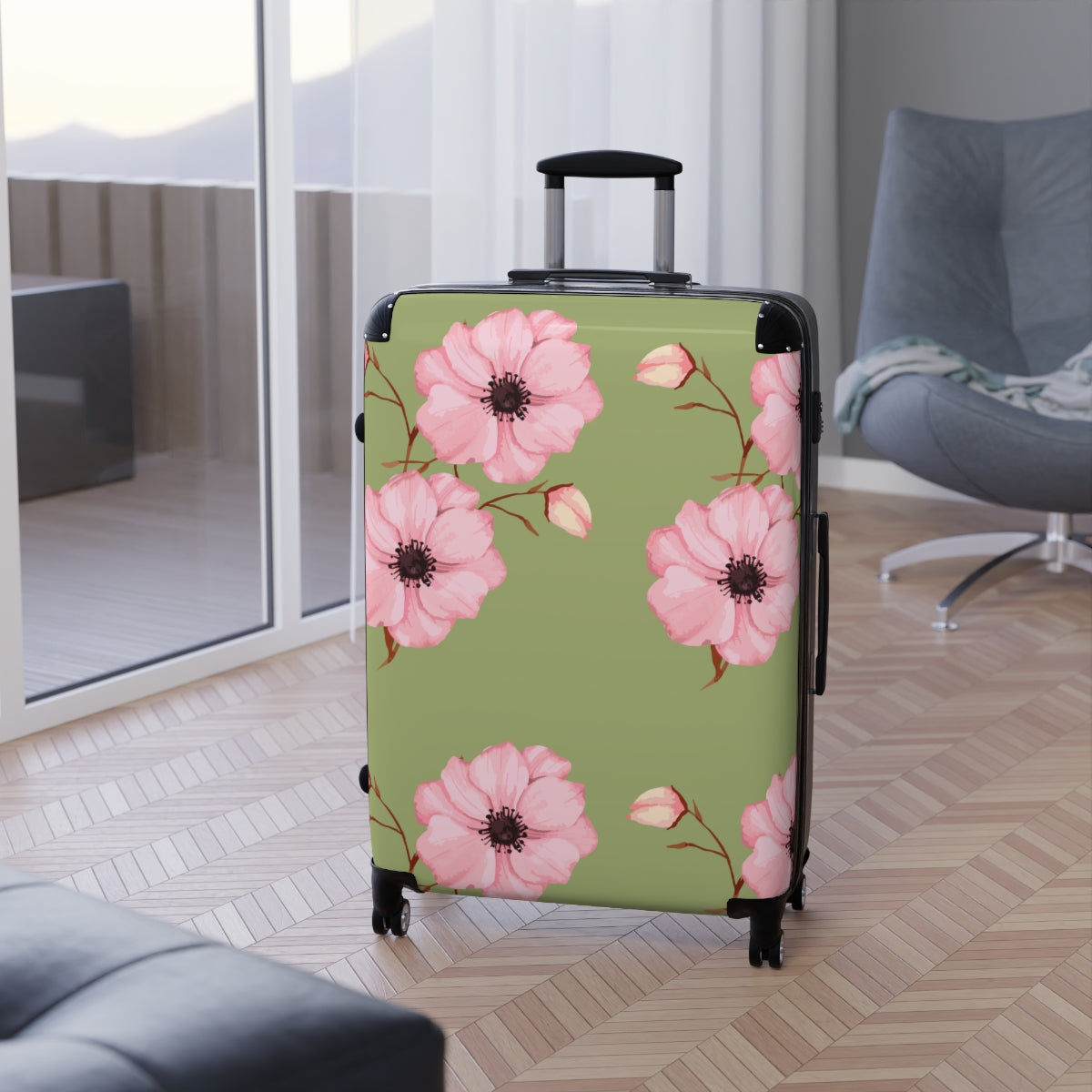 CARRY-ON LUGGAGE FLORAL ART FOR WOMEN, SPINNER, ATS LOCK