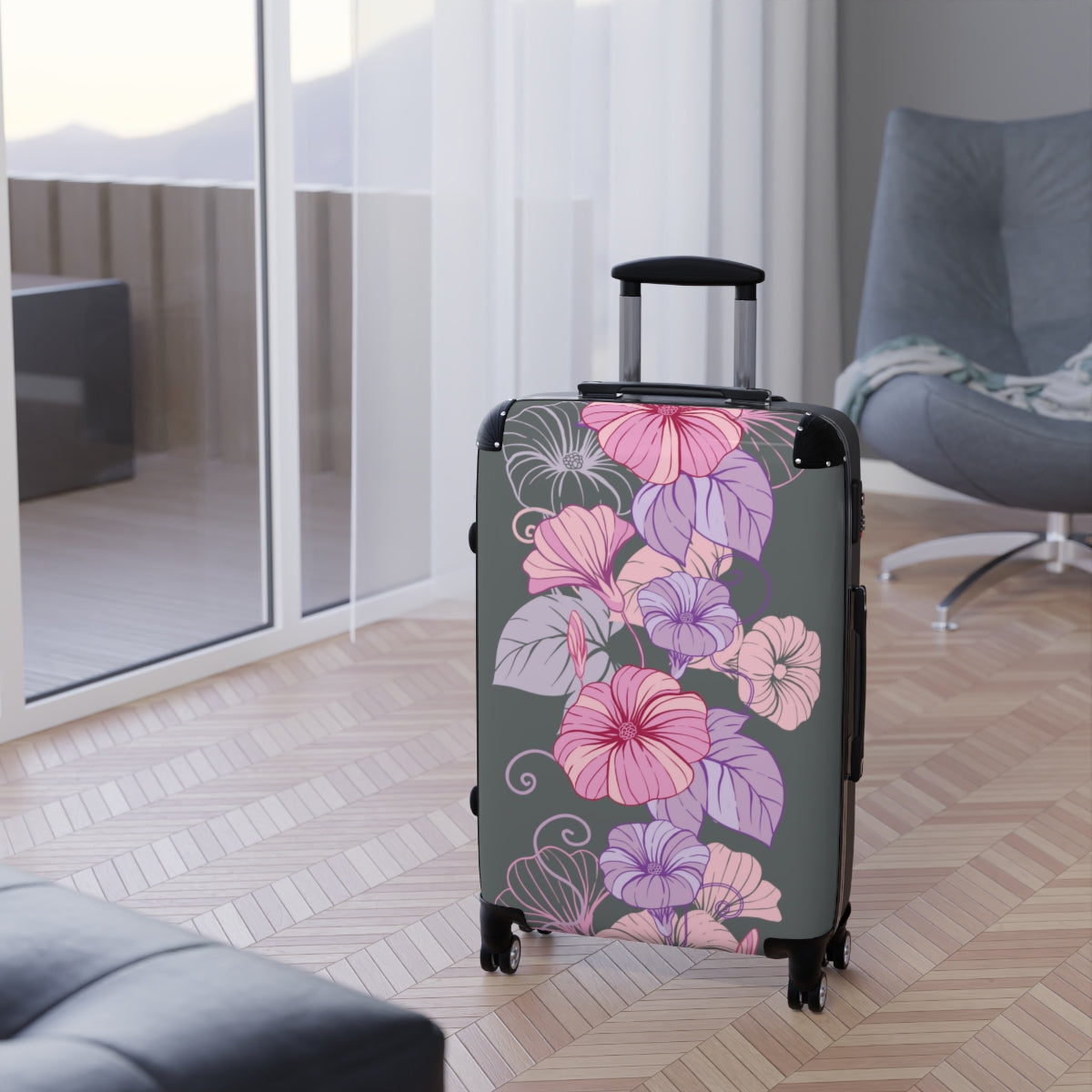 CARRY-ON LUGGAGE FOR HONEYMOON, WOMEN FLORAL SUITCASES BY ARTZIRA, ALL SIZES, ARTISTIC DESIGNS, DOUBLE WHEELED SPINNER