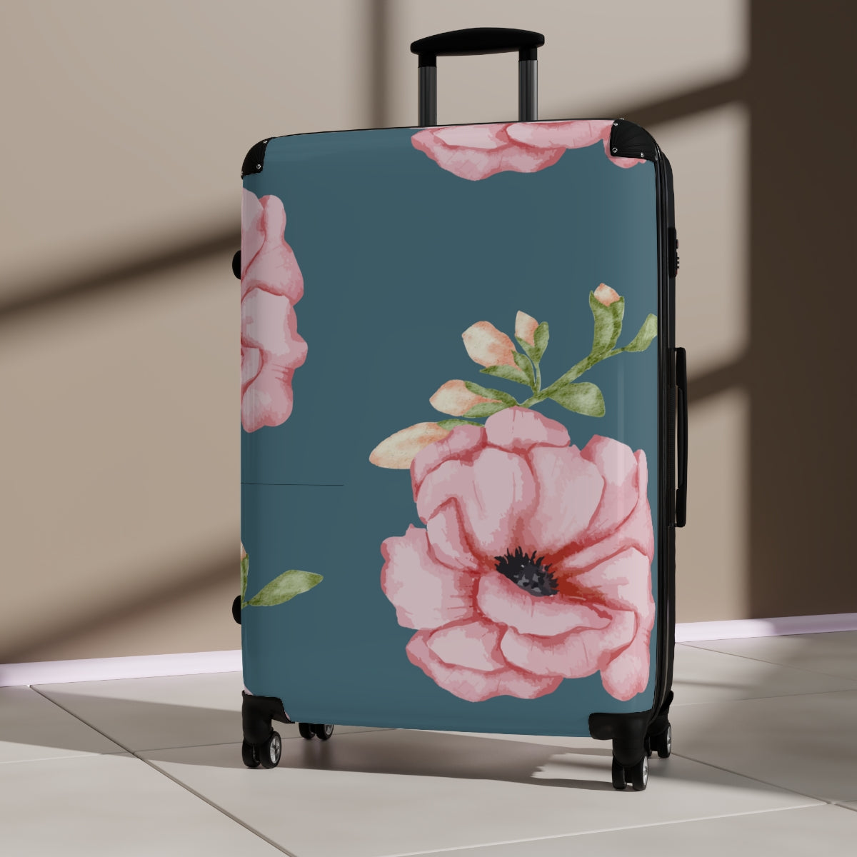 PINK FLORAL SUITCASE SET Artzira, Cabin Suitcase Carry-On Luggage, Trolly Travel Bags Double Wheeled Spinners, Women's Choice, Bridal Gift