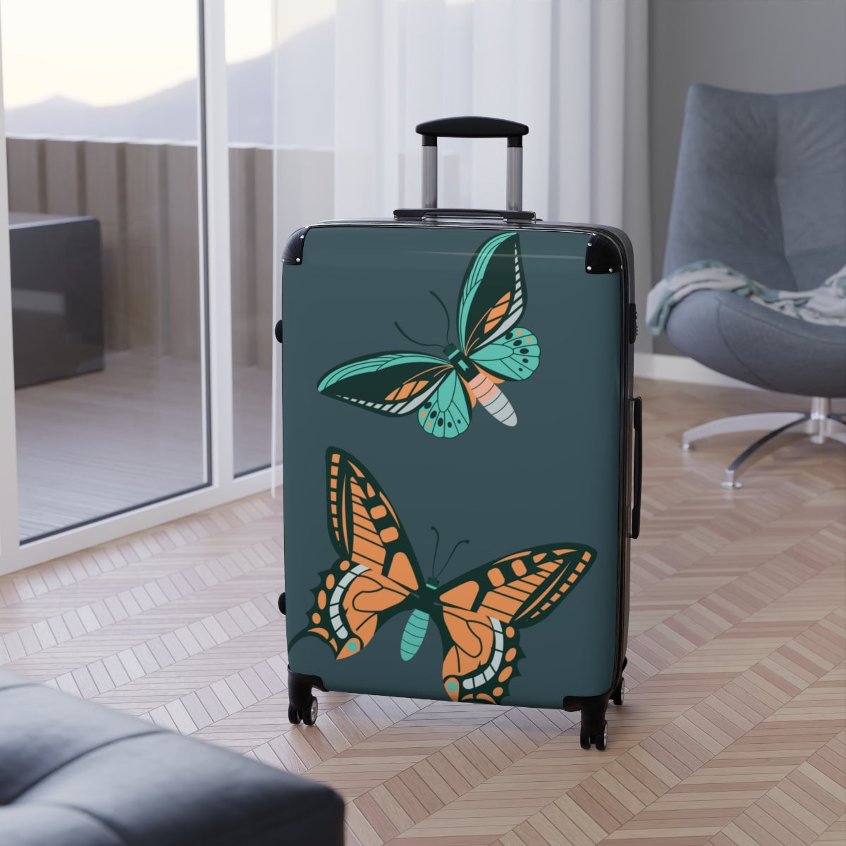 BUTTERFLY SUITCASE SET ARTZIRA, Cabin Suitcase Carry-On Luggage, Trolly Travel Bags Double Wheeled Spinners, Men's Choice