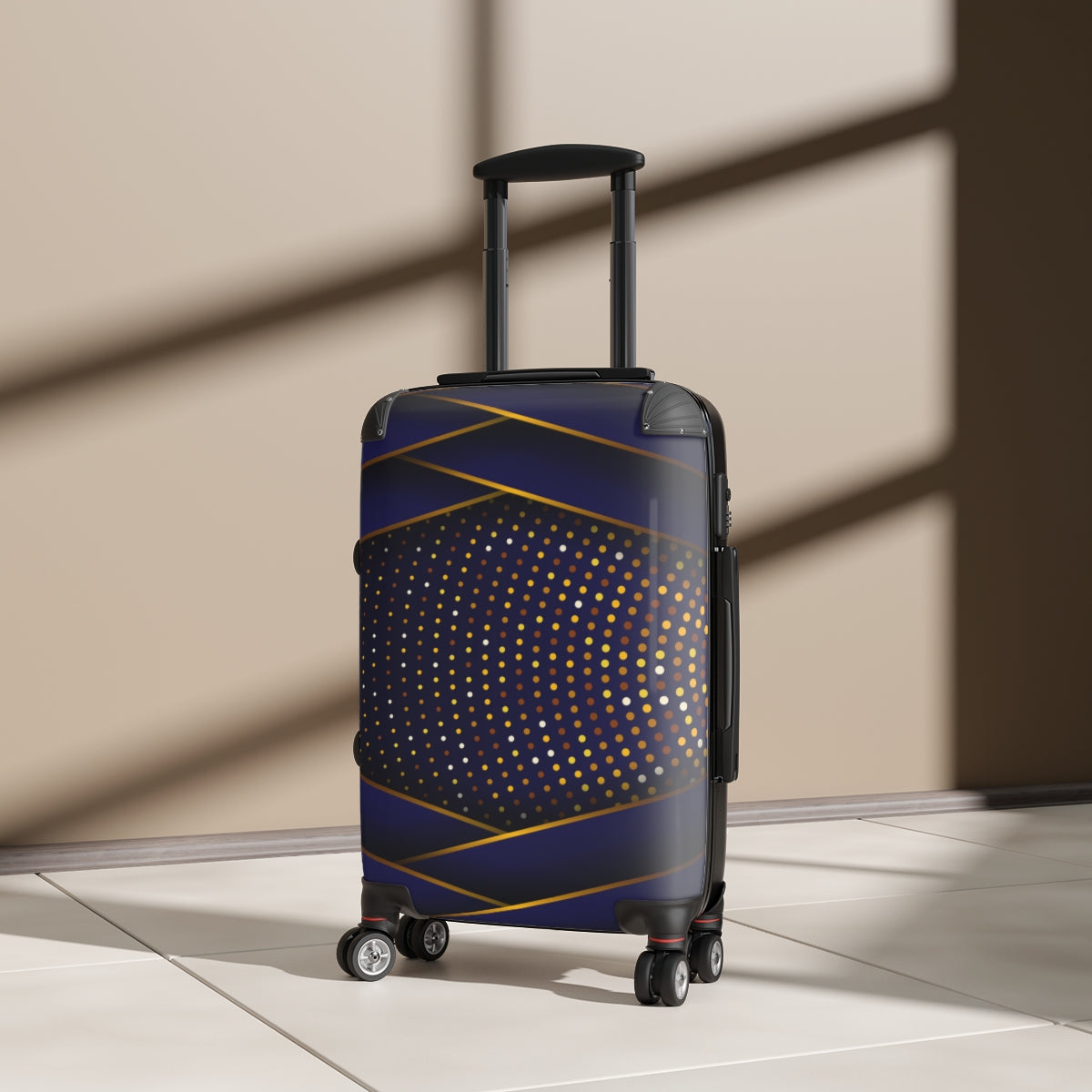 CARRY-ON LUGGAGE WITH WHEELS | Luxury Gold Blue | Artzira | Cabin Suitcases | Trolly Travel Bags | 4 Wheeled Spinners | Personalized