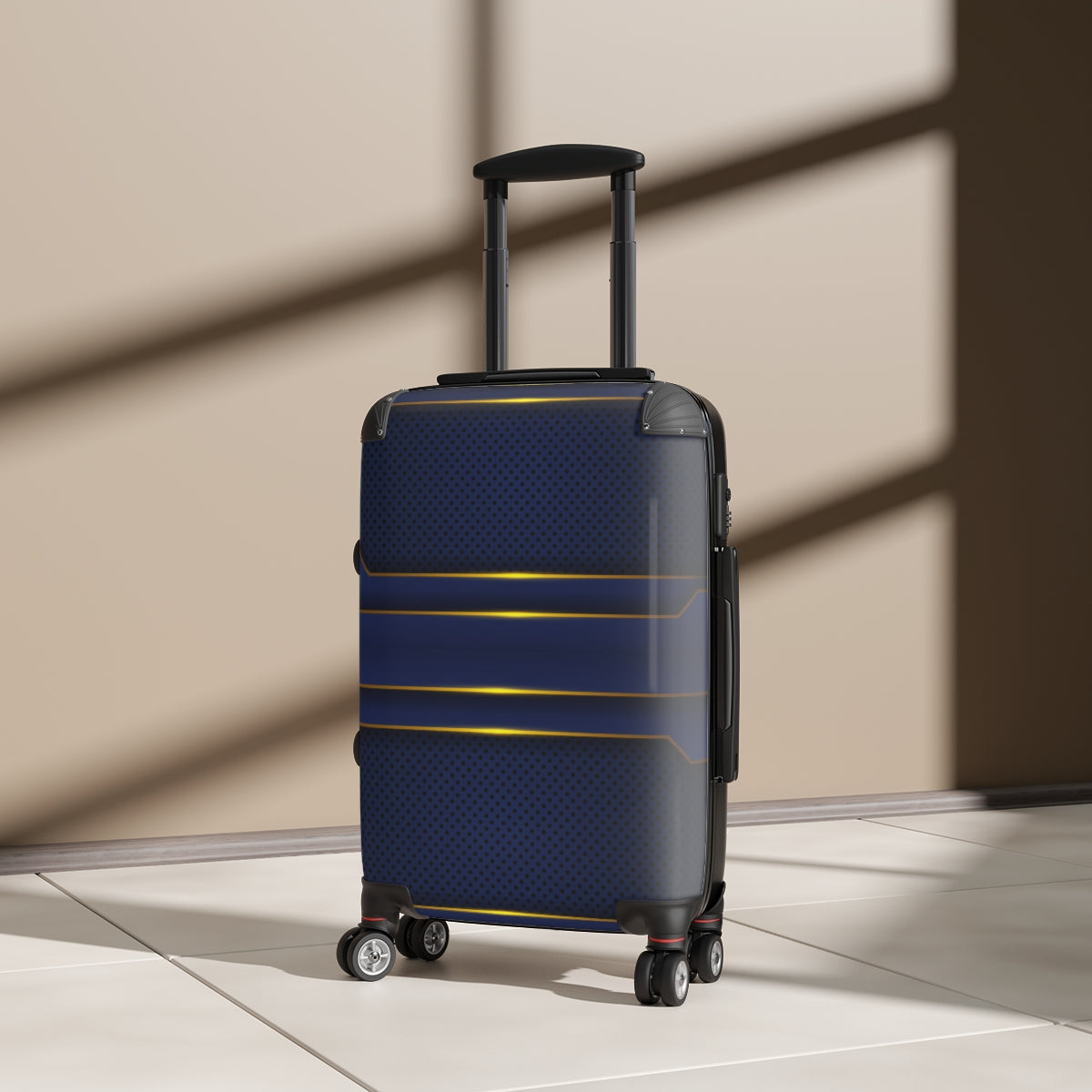 CARRY-ON LUGGAGE WITH WHEELS | Luxury Gold Blue | Artzira | Cabin Suitcases | Trolly Travel Bags | 4 Wheeled Spinners | Personalized