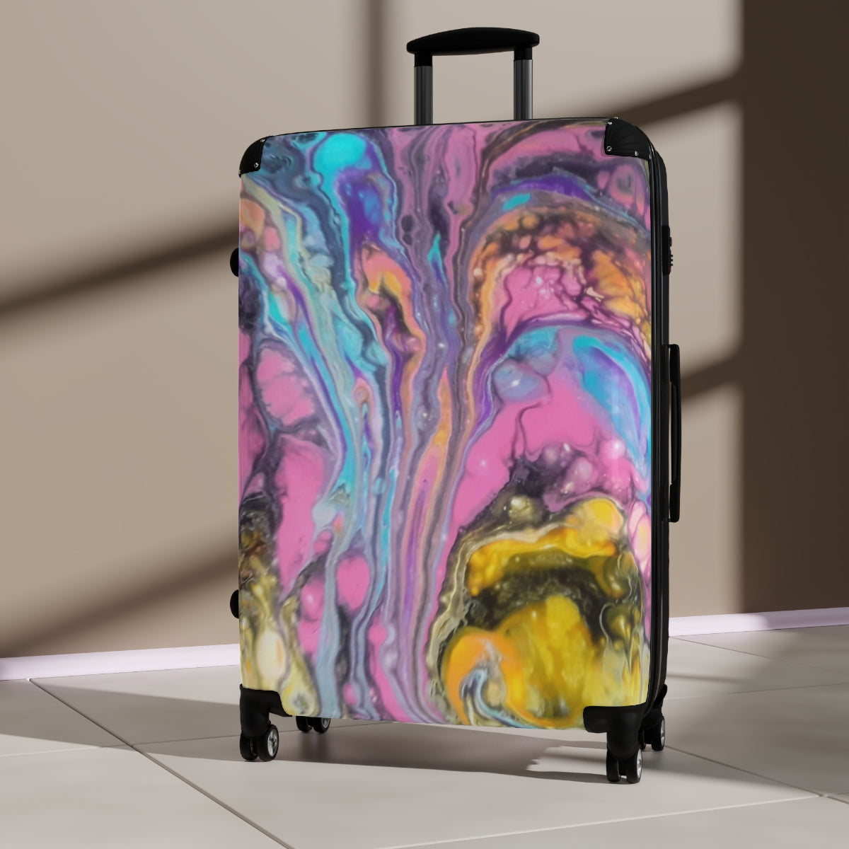 CARRY-ON LUGGAGE BY ARTZIRA, ORIGINAL ABSTRACT ART PRINT BY ARTZIRA ARTIST, 4 WHEELED SPINNER, ATS LOCK