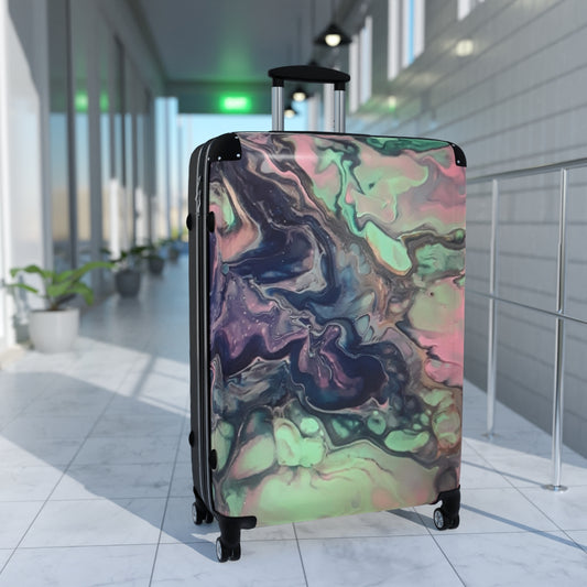 CARRY-ON LUGGAGE BY ARTZIRA, ORIGINAL ABSTRACT ART MARBLED PRINT, SPINNER 4 WHEELED