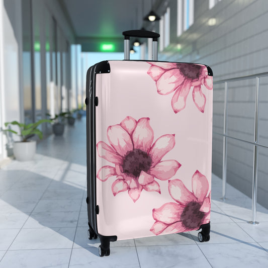 CARRY-ON LUGGAGE WITH WHEELS BY ARTZIRA, PINK FLORAL ARTWORK LUGGAGE FOR WOMEN, DOUBLE WHEELED SPINNERS