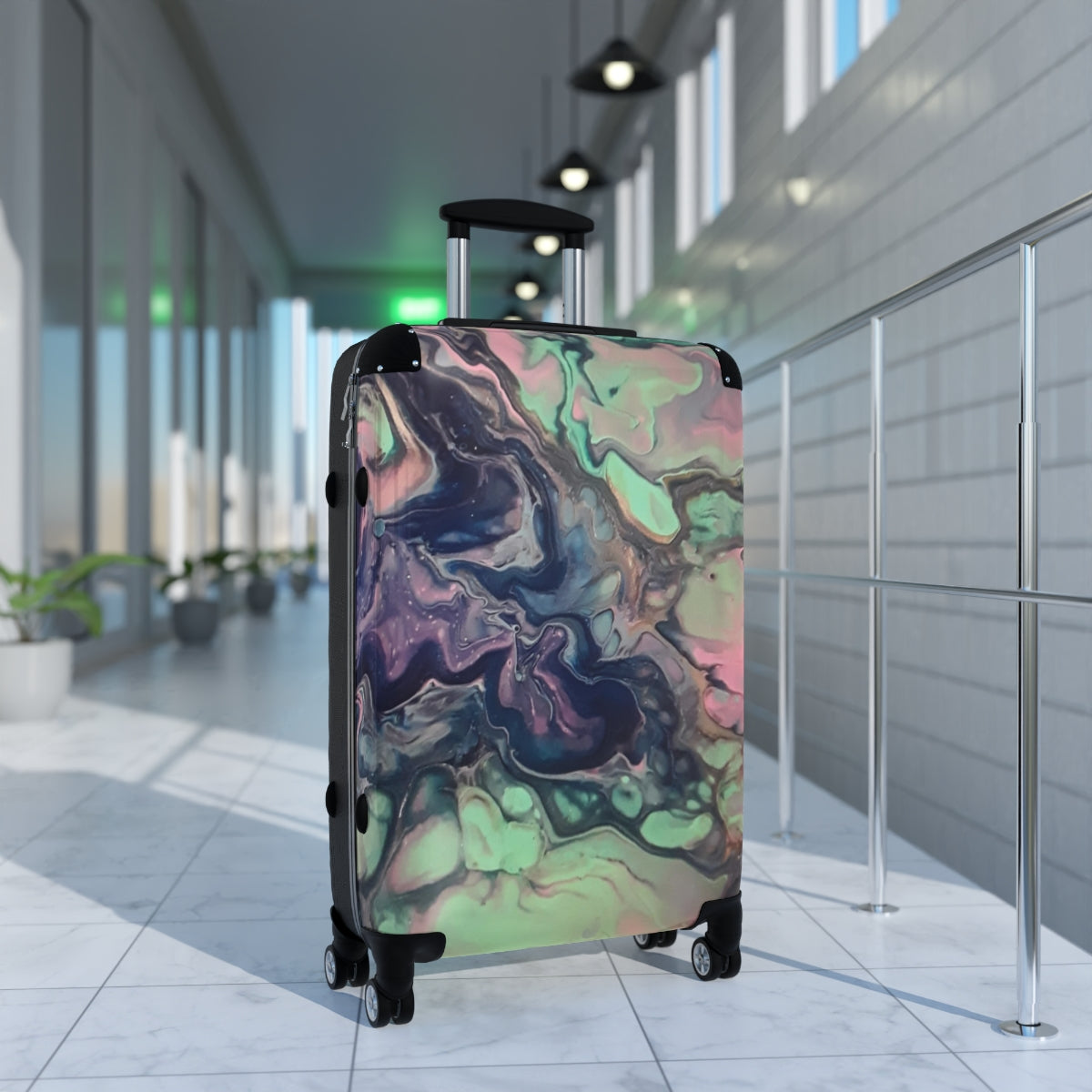 CARRY-ON LUGGAGE BY ARTZIRA, ORIGINAL ABSTRACT ART MARBLED PRINT, SPINNER 4 WHEELED