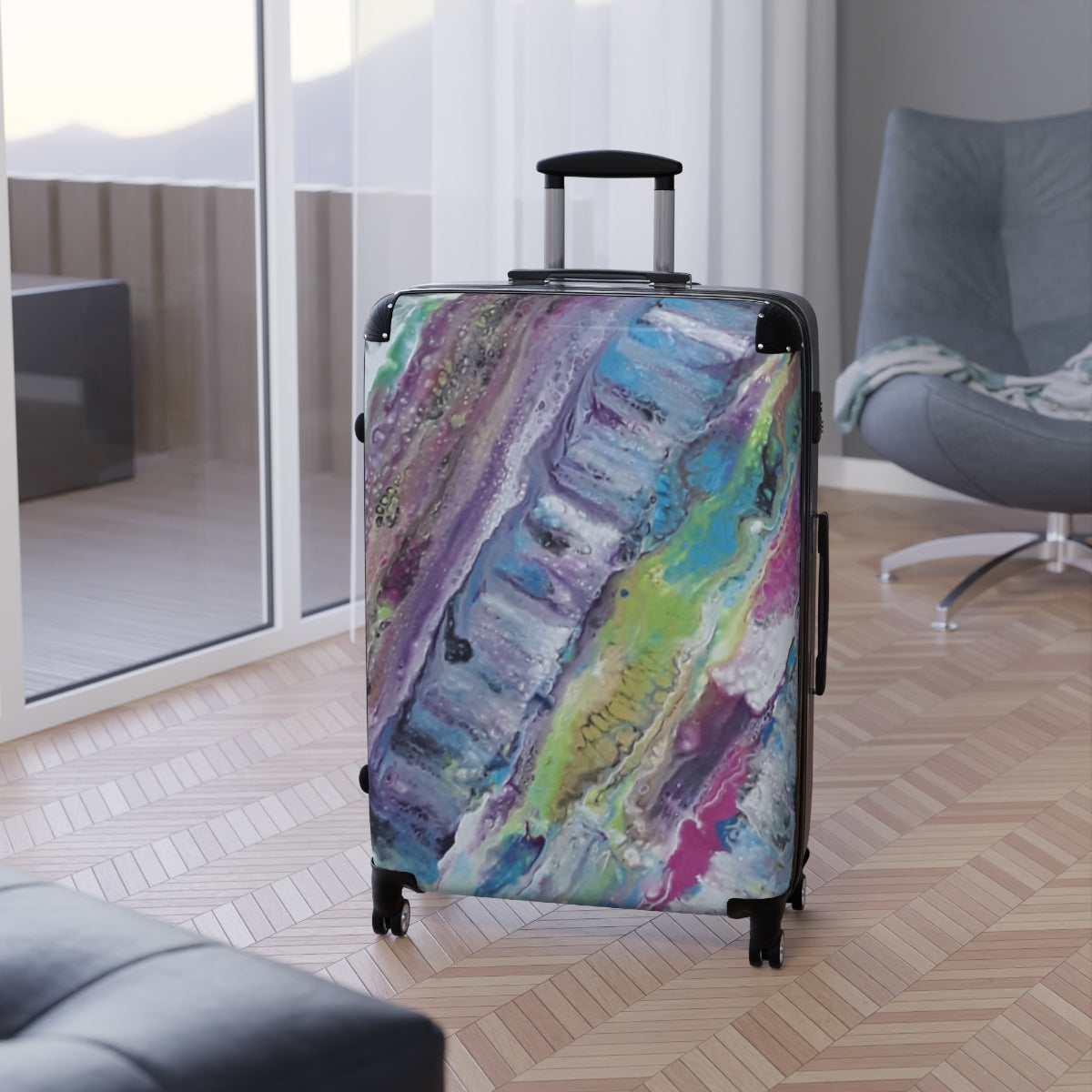 SUITCASES CARRY-ON By Artzira, Original Abstract Art Print, Cabin Suitcases, Luggage with Wheels, Trolly Travel Bag, Double Wheeled Spinner