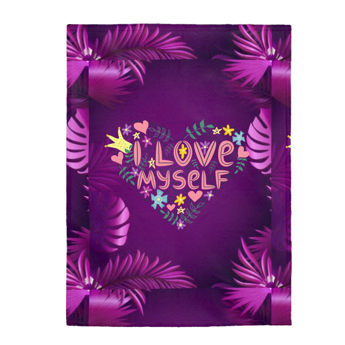 Blankets Personalised, Motivational I Love Myself Floral heart Theme, Purple Throw Blanket, Plush Veveteen Super Soft Cozy Throw Blankets, 3 Sizes