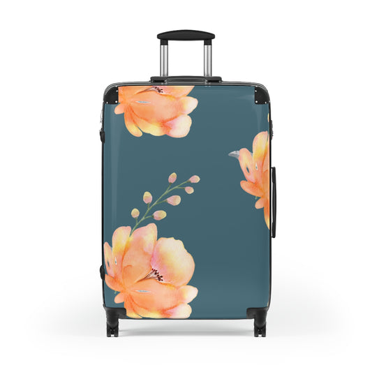 CARRY-ON LUGGAGE SET, YELLOW  FLORAL SUITCASES, Cabin Suitcase Carry-On Luggage, Trolly Travel Bags Double Wheeled Spinners, Women's Luggage