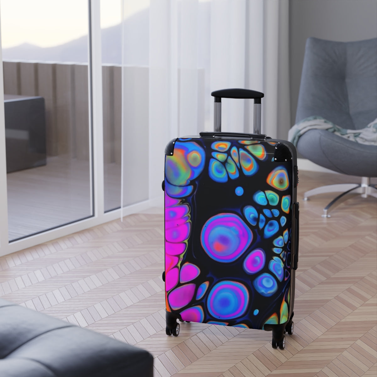 CARRY-ON LUGGAGE ABSTRACT ART SUITCASES BY ARTZIRA, ARTISTIC DESIGNS, DOUBLE WHEELED SPINNER