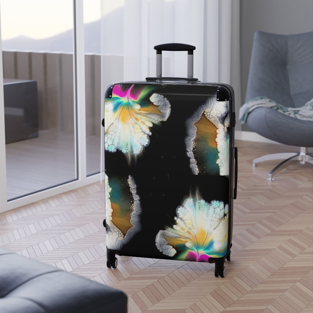 BEST CARRY-ON LUGGAGE SET, ABSTRACT ART CABIN SUITCASES BY ARTZIRA, FLORAL CABIN SUITCASE FOR GIRLS, WOMEN, GIFT FOR BRIDESMAIDS, GIFT FOR MOTHERS, DOUBLE WHEELED SPINNER