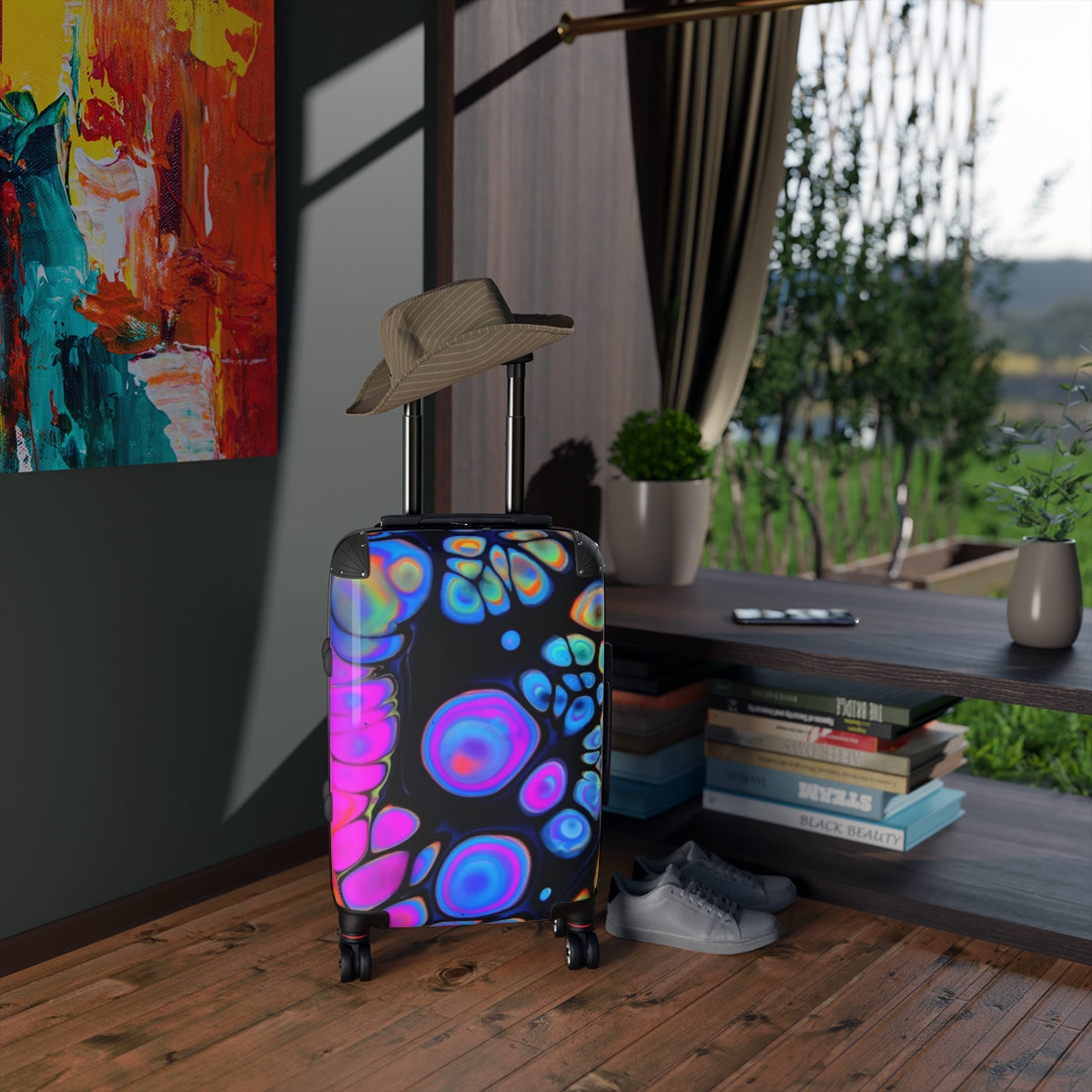 CARRY-ON LUGGAGE ABSTRACT ART SUITCASES BY ARTZIRA, ARTISTIC DESIGNS, DOUBLE WHEELED SPINNER