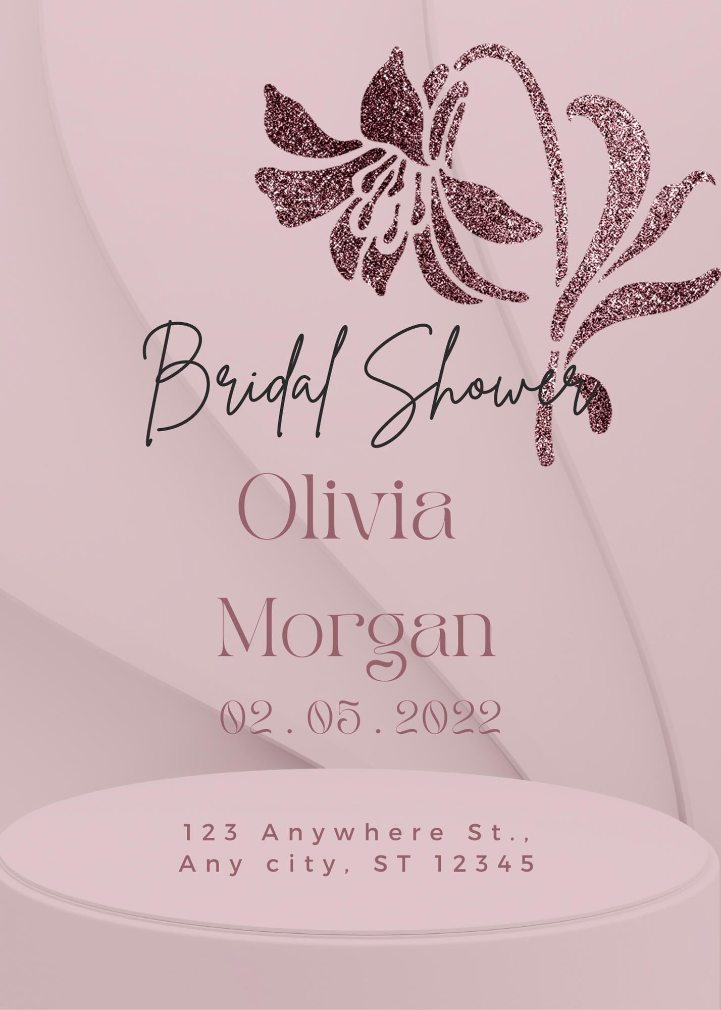 Wedding Invitation Card with Free Matching Bridal Shower and Bridesmaids Cards, Rose Pink Floral, Customisable Digital Download