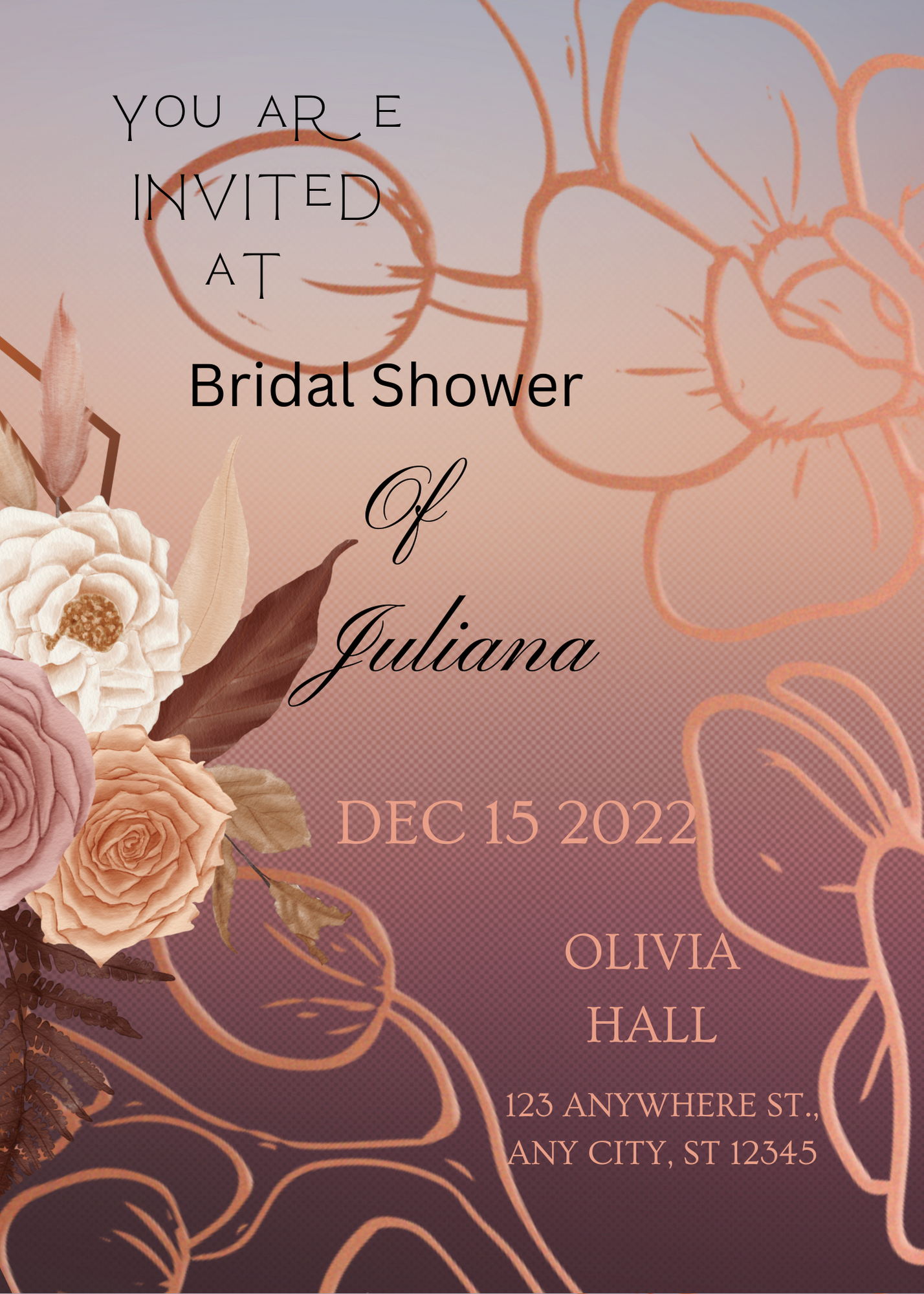 BRIDAL SHOWER INVITATION CARD COFFEE COLOR, STYLISH , MODERN CARD