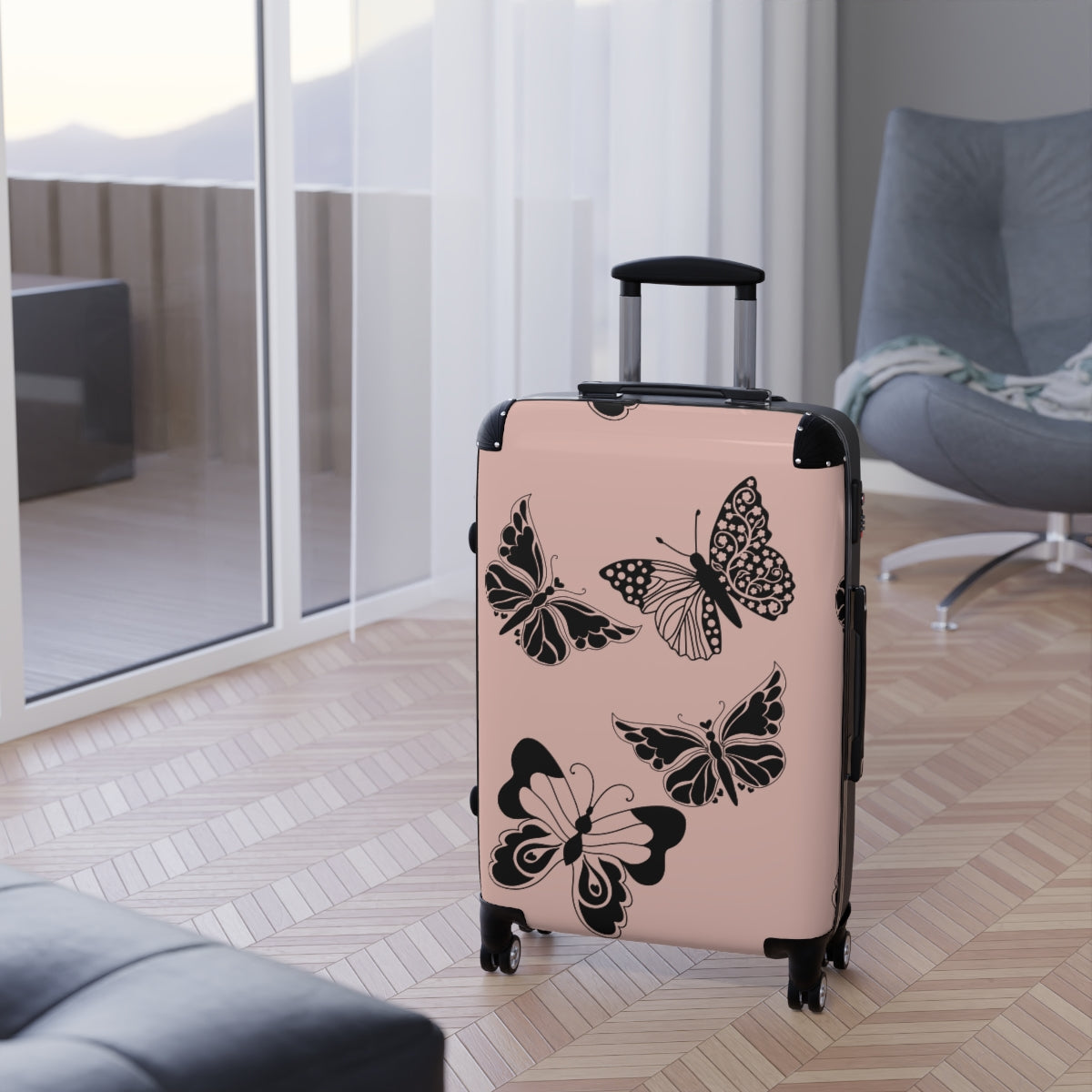 BUTTERFLY SUITCASE SET Artzira, Cabin Suitcase Carry-On Luggage, Trolly Travel Bags Double Wheeled Spinners, Women's Choice, Bridal Gift