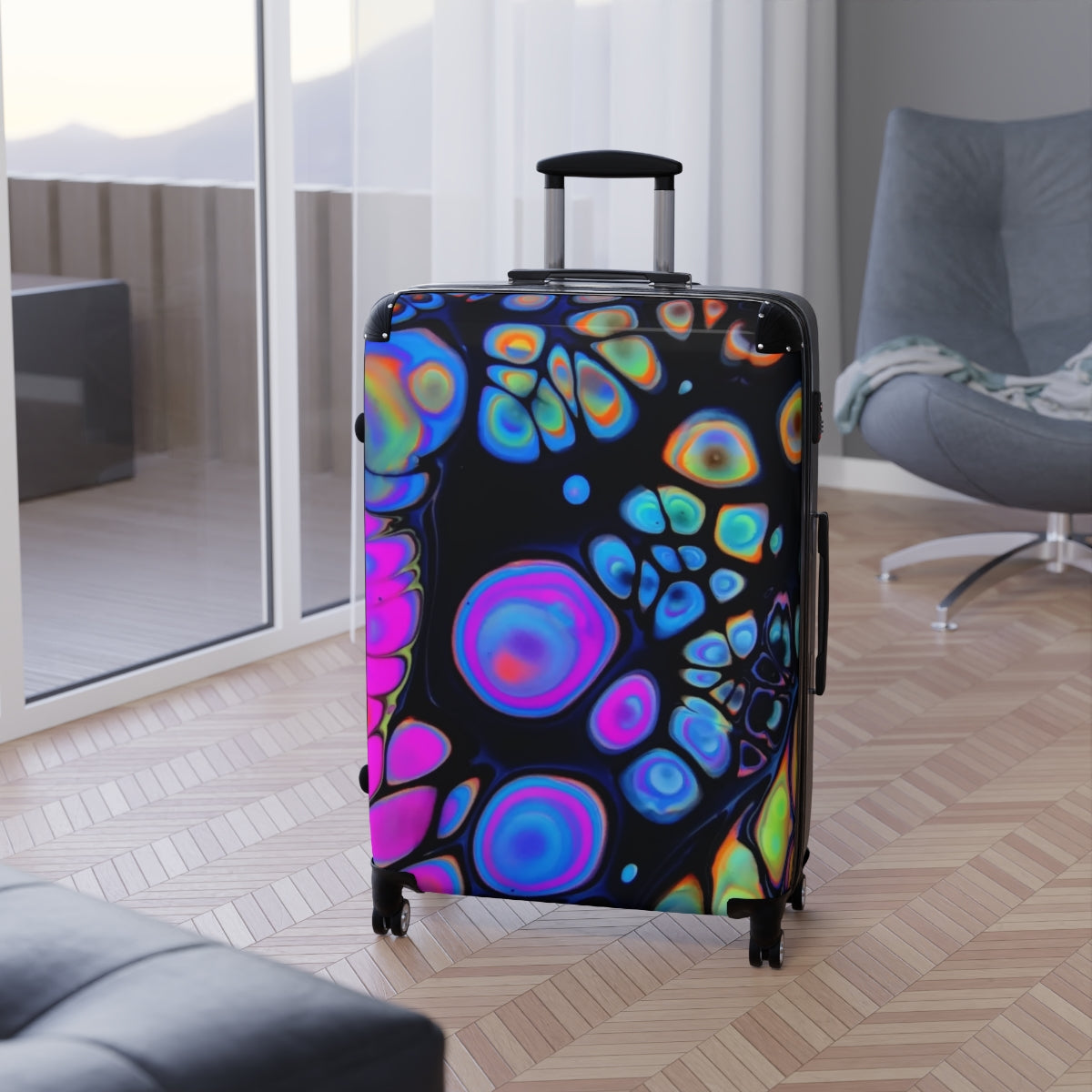 CARRY-ON LUGGAGE ABSTRACT ART SUITCASES BY ARTZIRA, ARTISTIC DESIGNS, DOUBLE WHEELED SPINNER