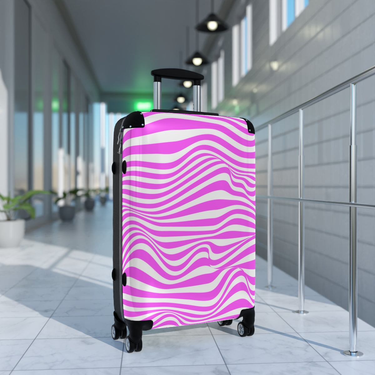 CARRY-ON Personalised | Pink Spirals |Cabin Suitcases | luggage With Wheels | Spinner | Designer Luggage By Artzira