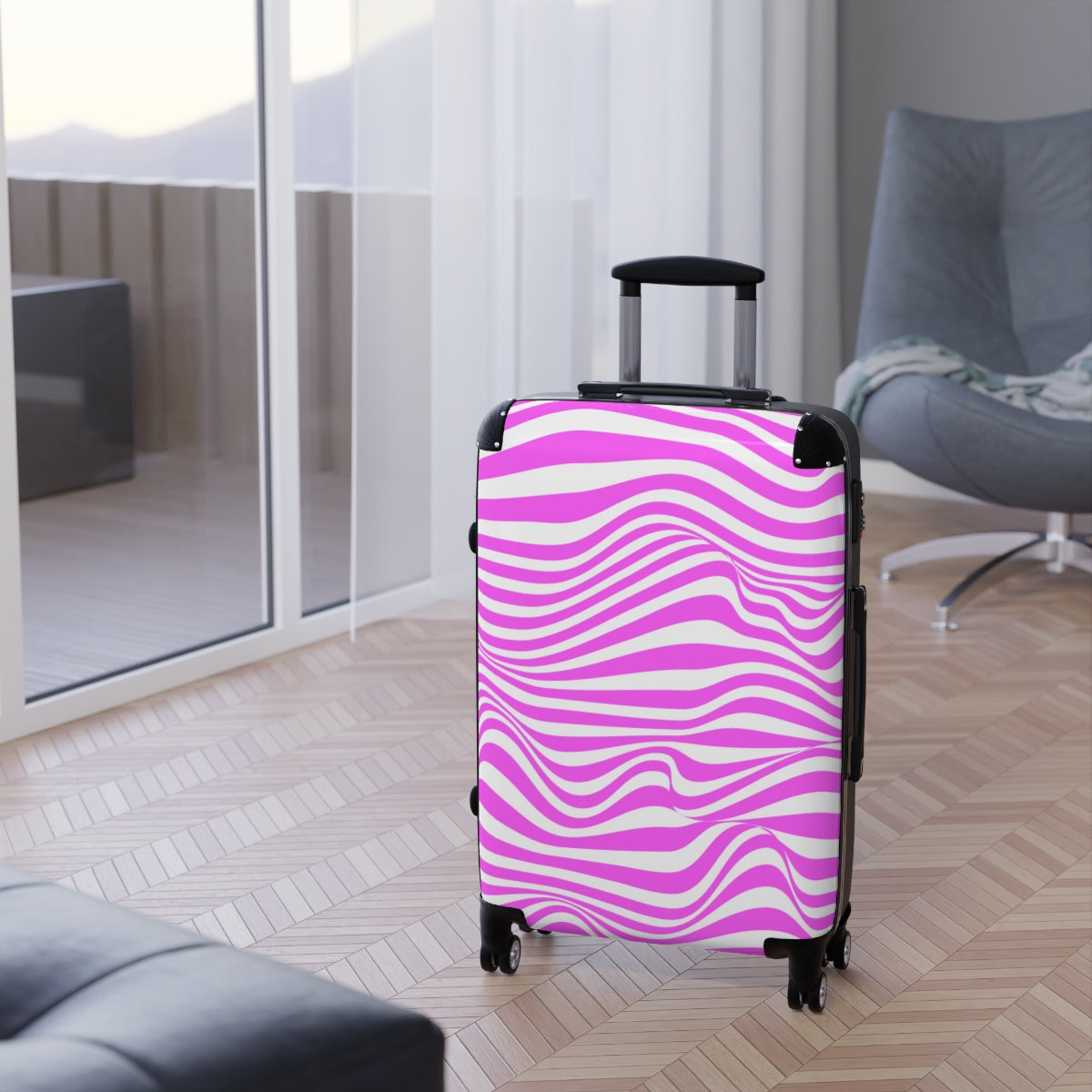 CARRY-ON Personalised | Pink Spirals |Cabin Suitcases | luggage With Wheels | Spinner | Designer Luggage By Artzira