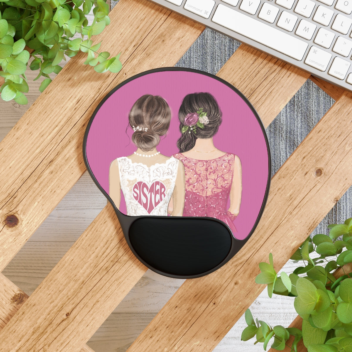 Mouse Pad With Wrist Rest, Cute Sisters Graphics, Gift for Sister, Cousin, Friend
