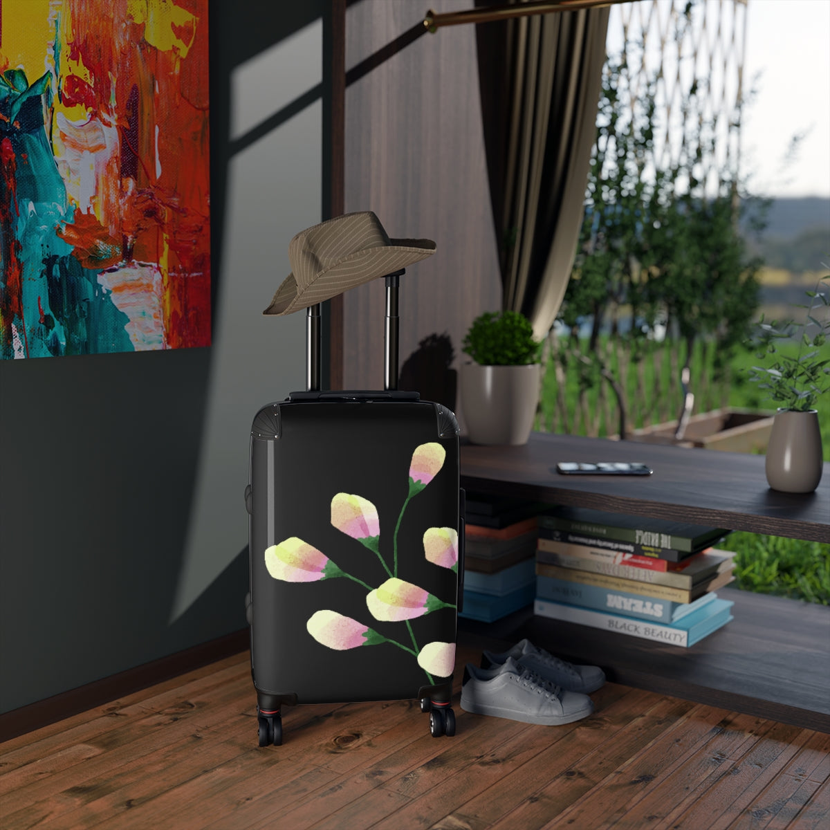 LUGGAGE WITH WHEELS, FLORAL SUITCASES FOR WOMEN,  Cabin Suitcase Carry-On Luggage, Trolly Travel Bags Double Wheeled Spinners