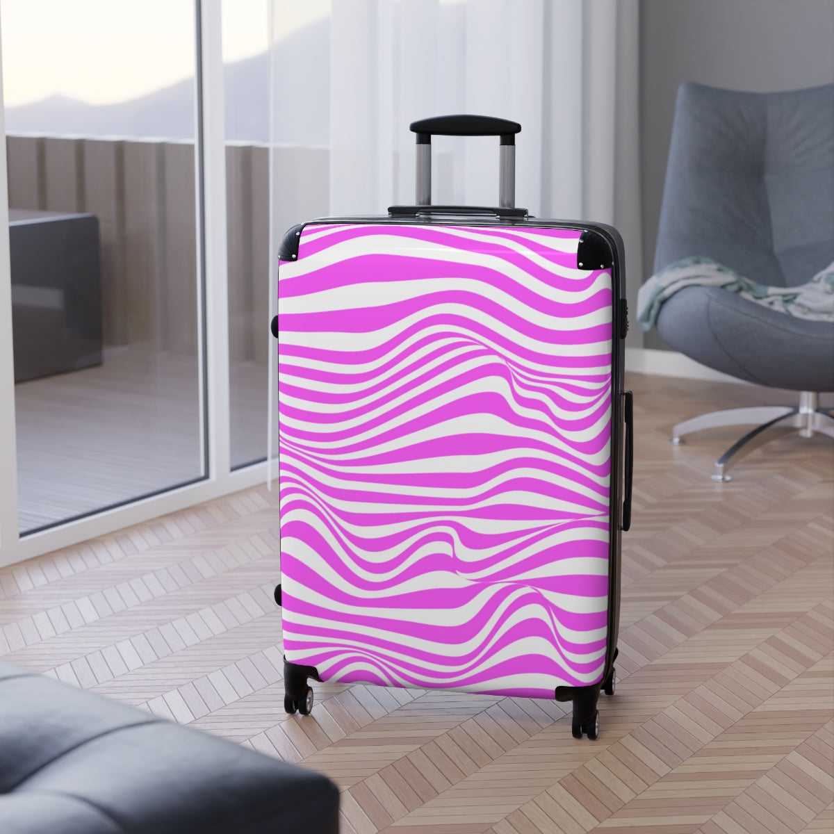 CARRY-ON Personalised | Pink Spirals |Cabin Suitcases | luggage With Wheels | Spinner | Designer Luggage By Artzira