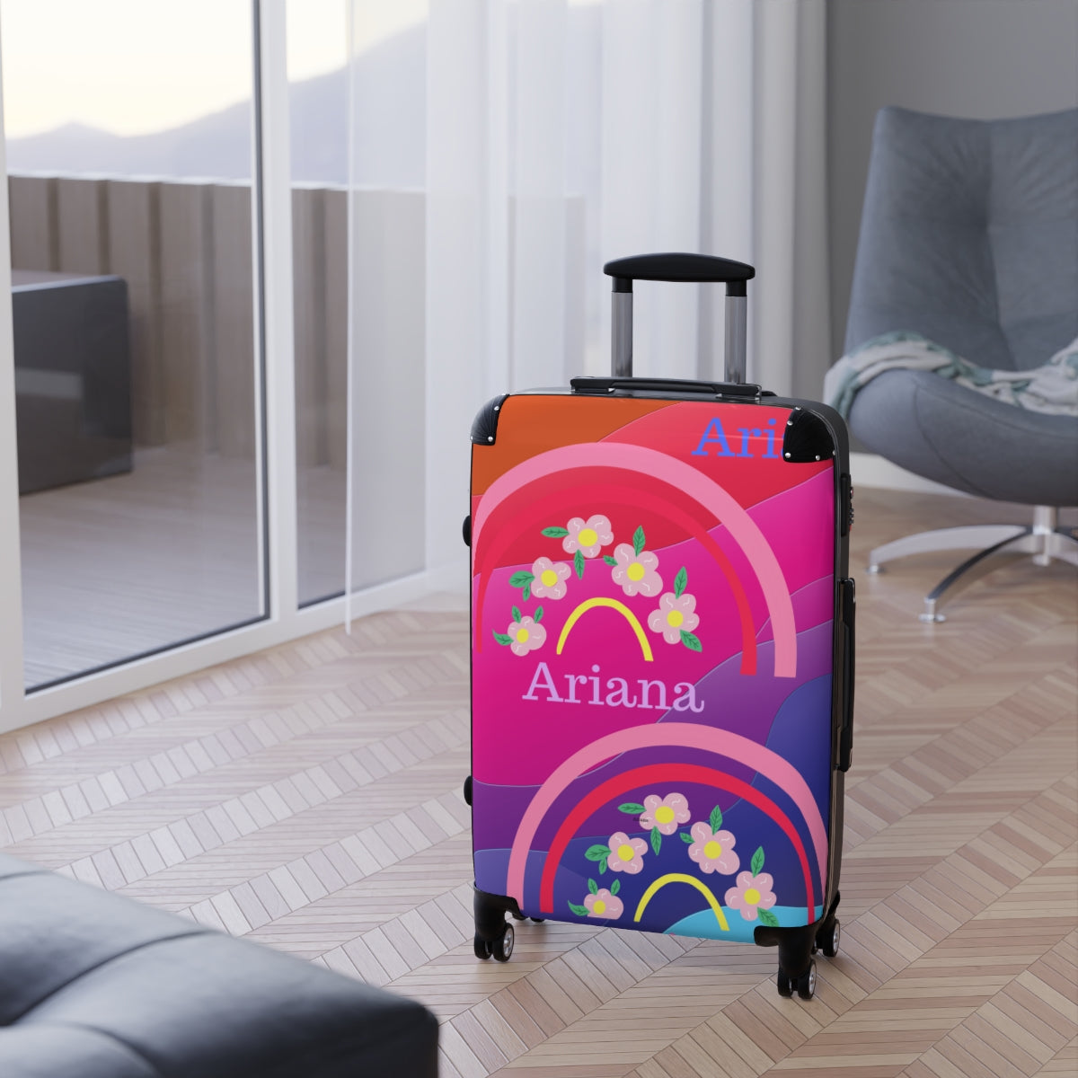KIDS Rainbow Carry-On Suitcases for Girls | Personalised | Artzira | Cabin Suitcases All Sizes, Double Wheeled Spinner